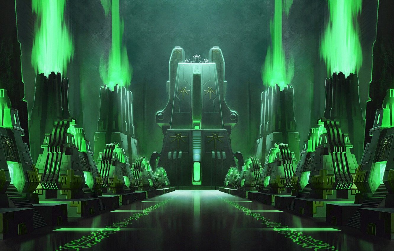 General 1332x850 Warhammer Warhammer 40,000 green black gold C'tan Necrons pyramid tomb science fiction video games video game art