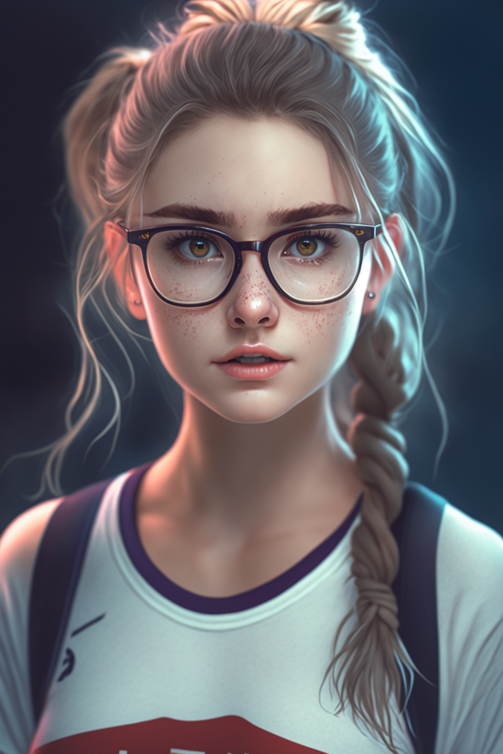 Anime 1024x1536 glass portrait display glasses braids women face freckles looking at viewer
