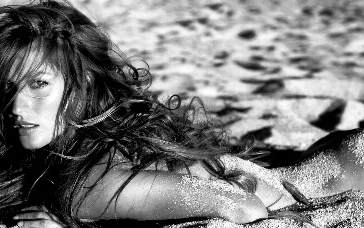 People 1280x800 Gisele Bundchen model monochrome women women on beach lying on front nude sand covered