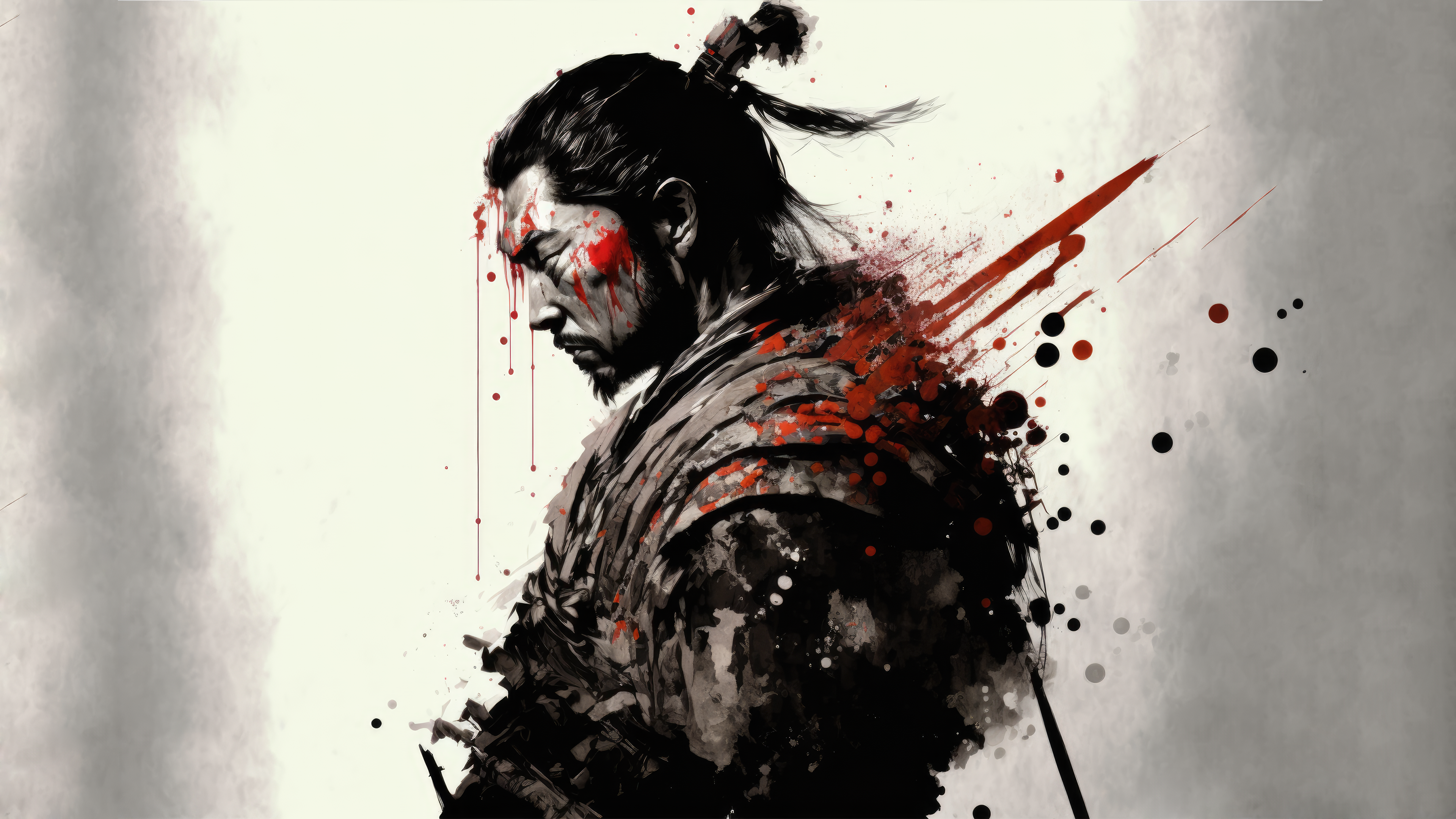 General 3840x2160 samurai Japanese painting AI art simple background men Ronin