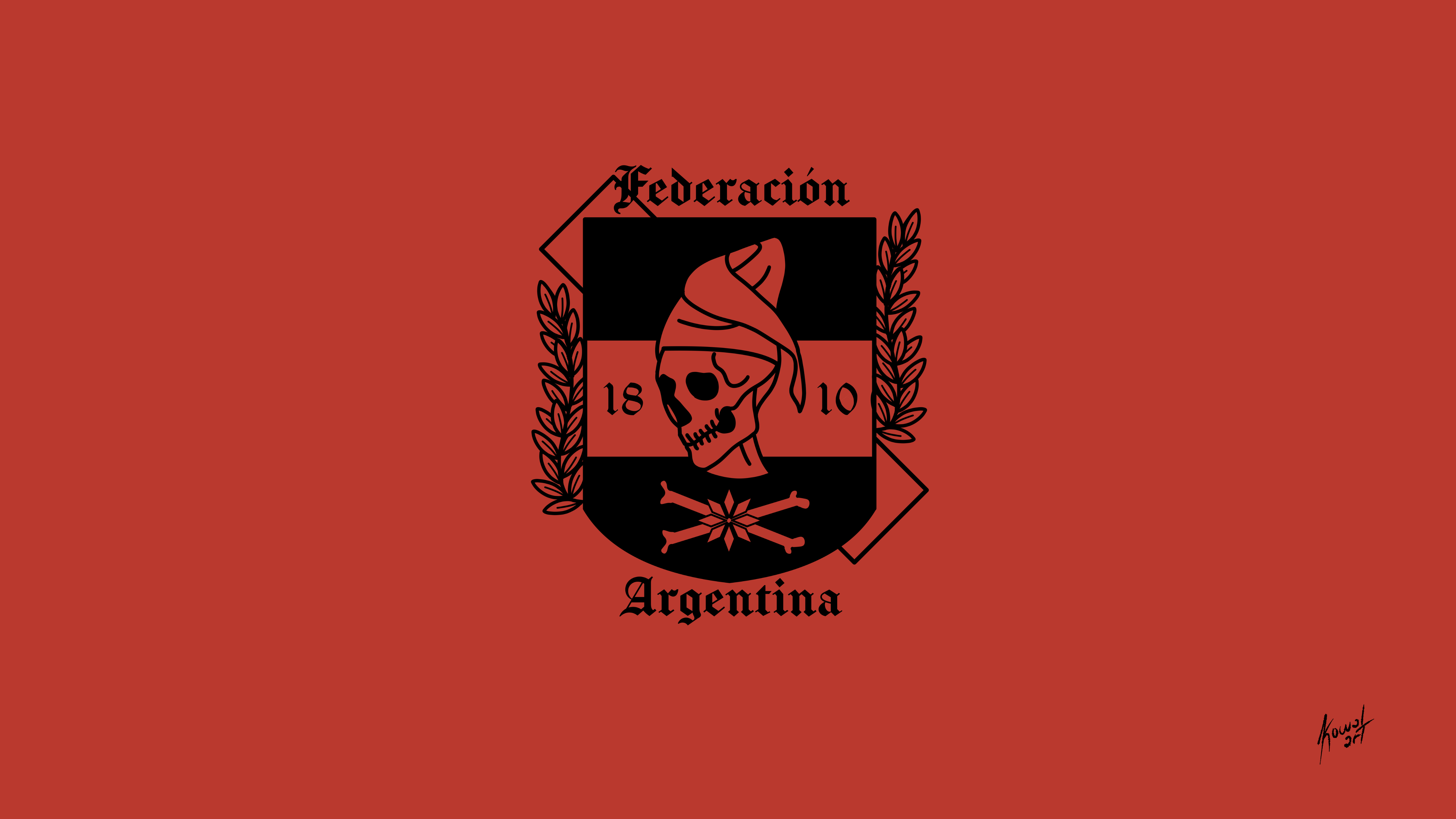 General 5120x2880 military war simple background Argentina skull and bones minimalism red background logo