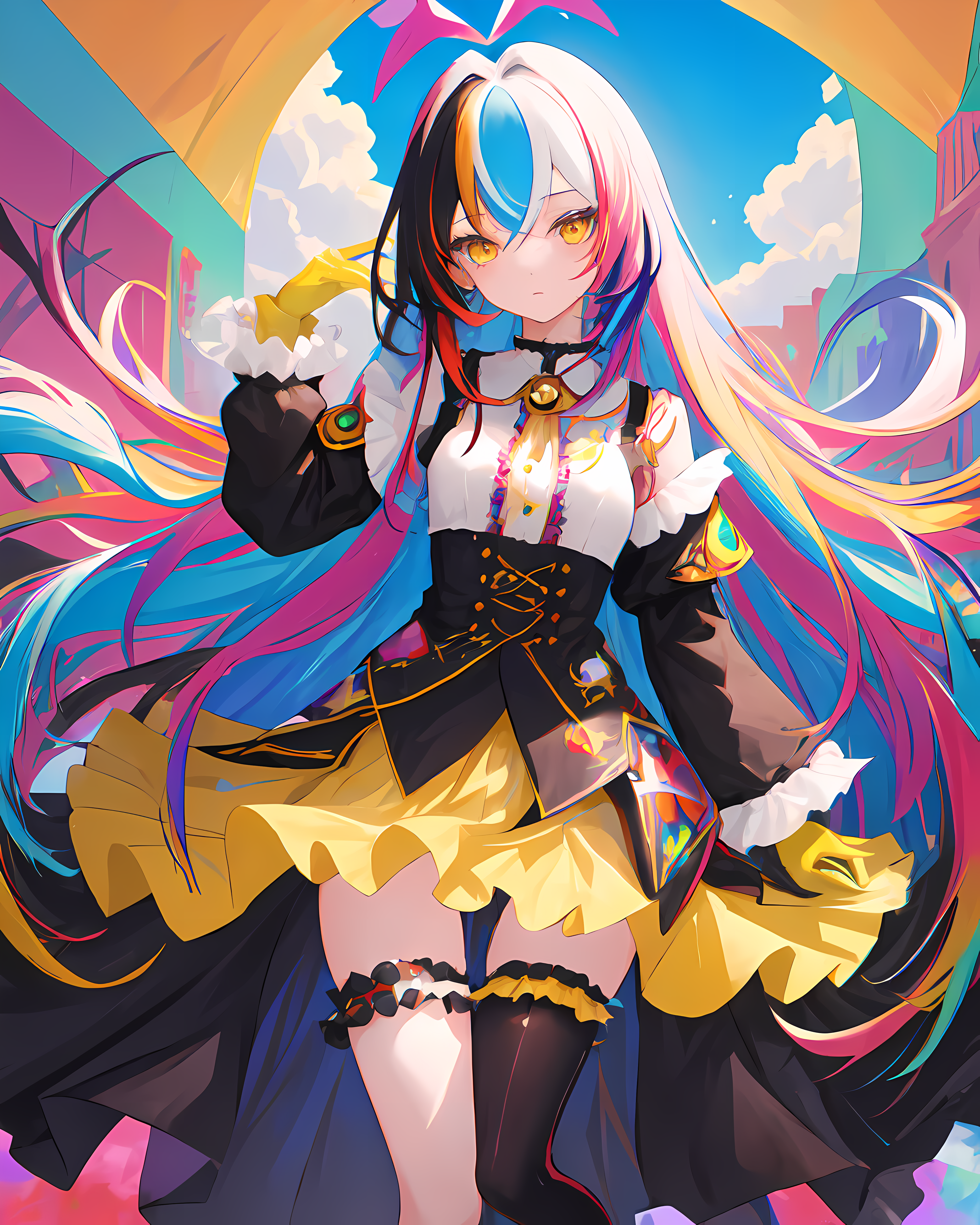 Anime girl with multi color hair