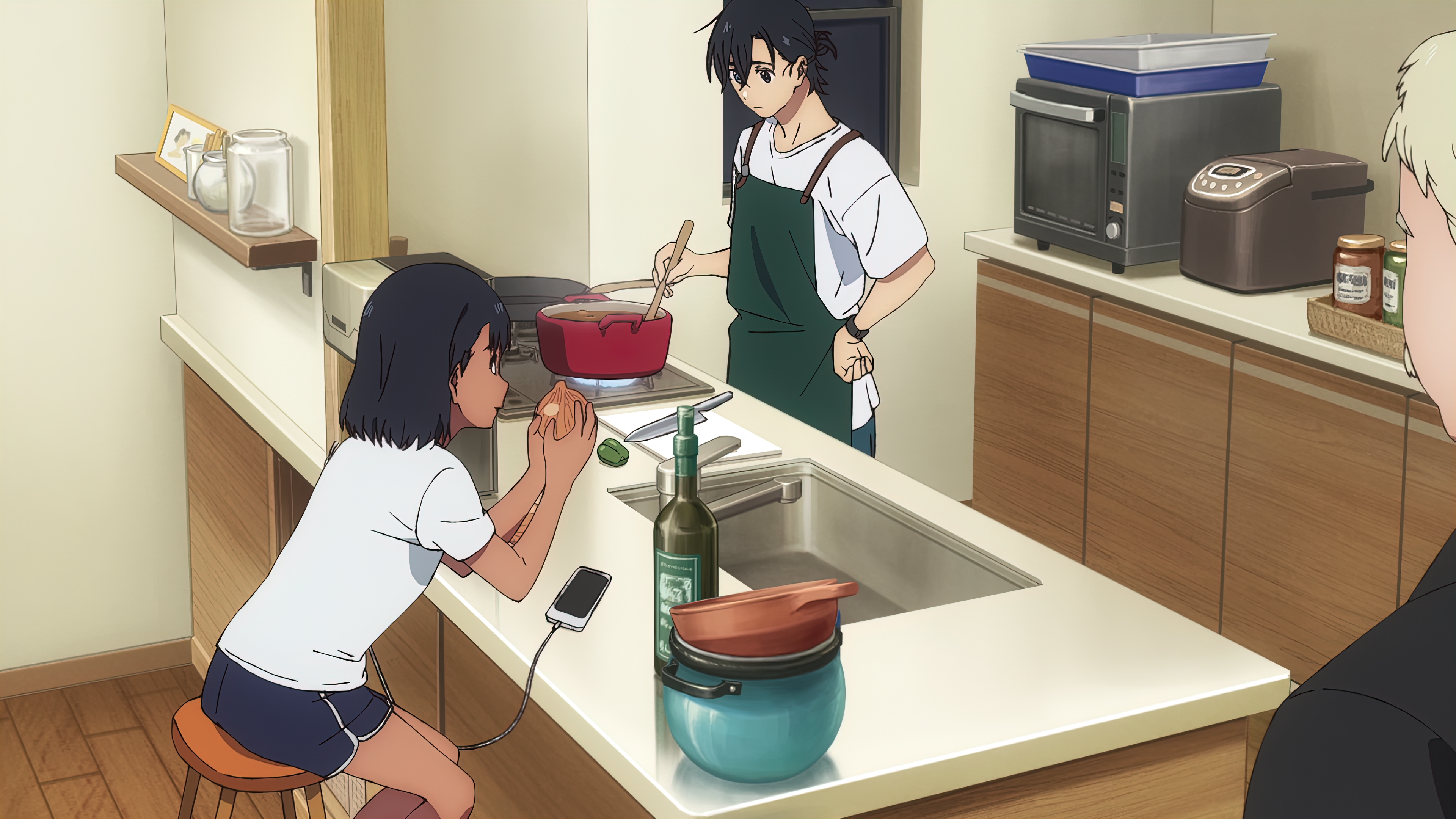 Anime 3840x2160 Summer Time Rendering 4K anime Anime screenshot anime girls anime boys cooking apron