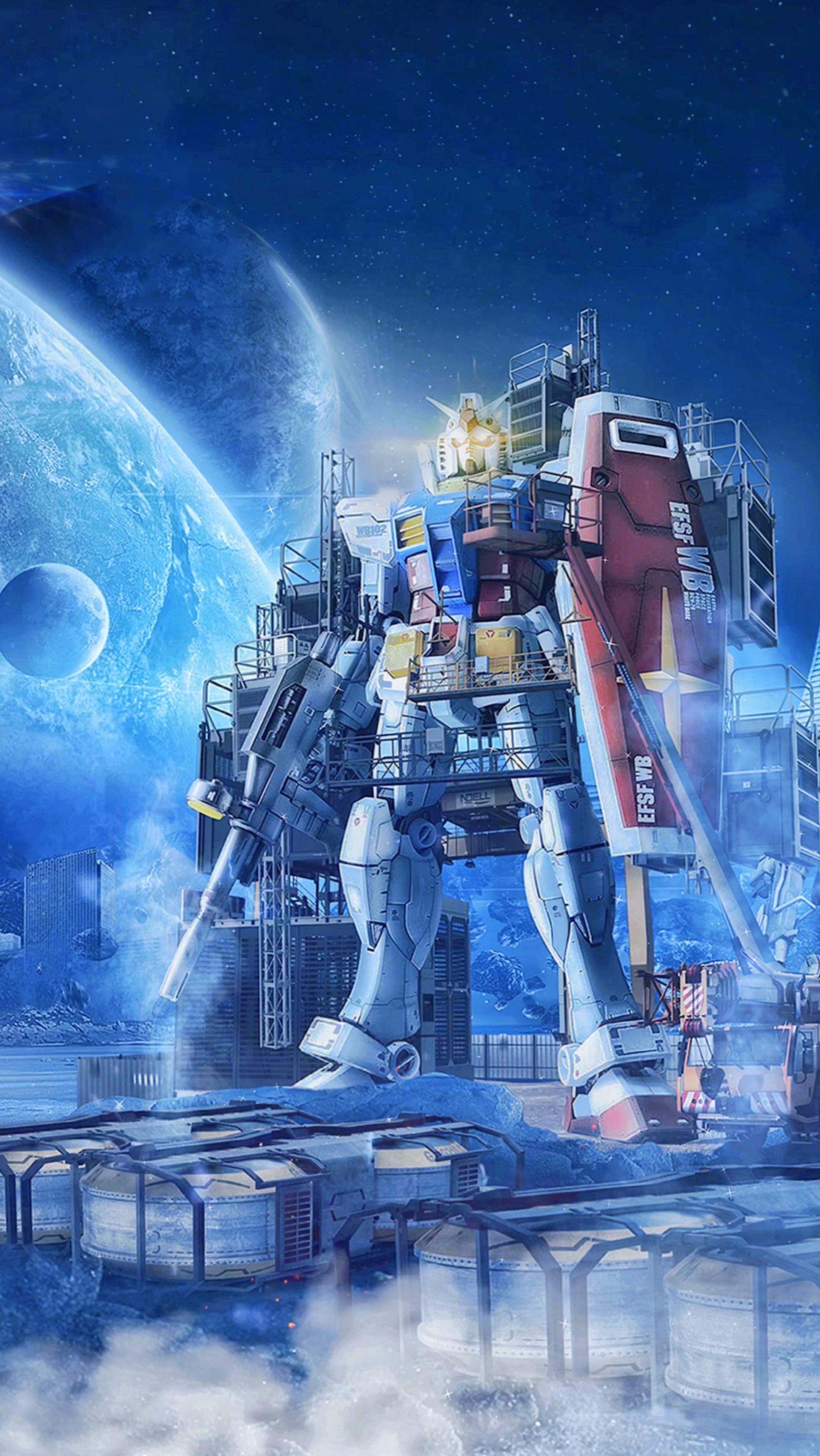 Anime 2160x3836 Gundam mecha fight Mobile Suit Gundam portrait display mechs planet