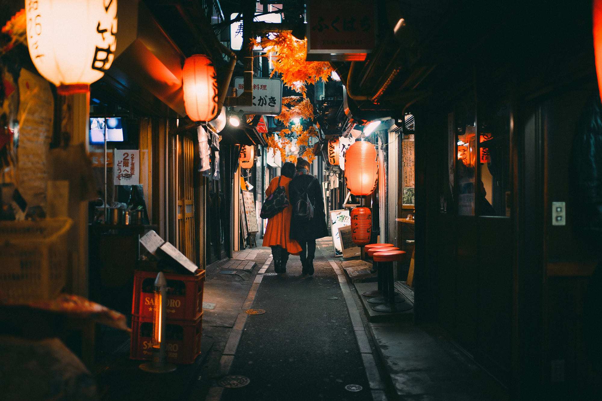 People 2000x1334 Japan city fall night romance alleyway street stores