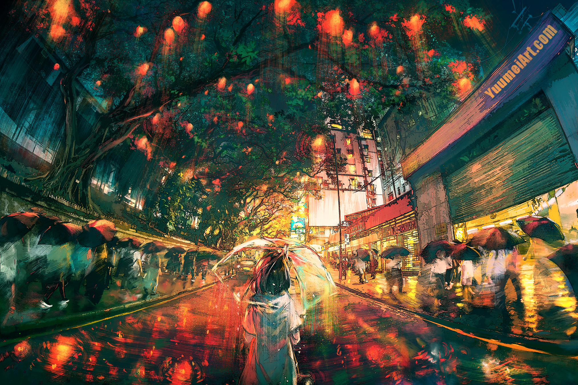Anime 2025x1350 anime girls anime alone rain walking umbrella people Yuumei artwork