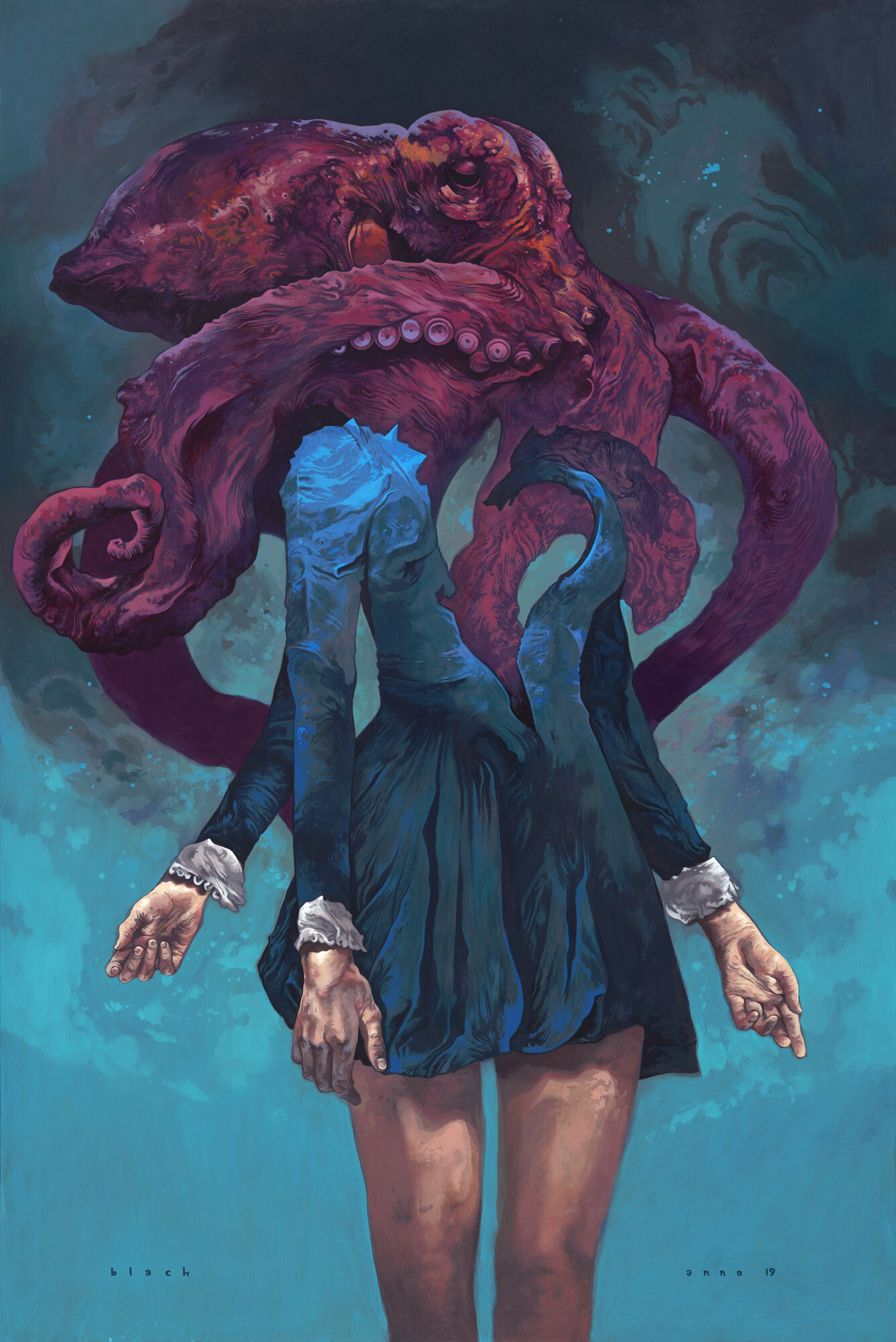 General 1336x2000 octopus women arms fantasy art dress blue