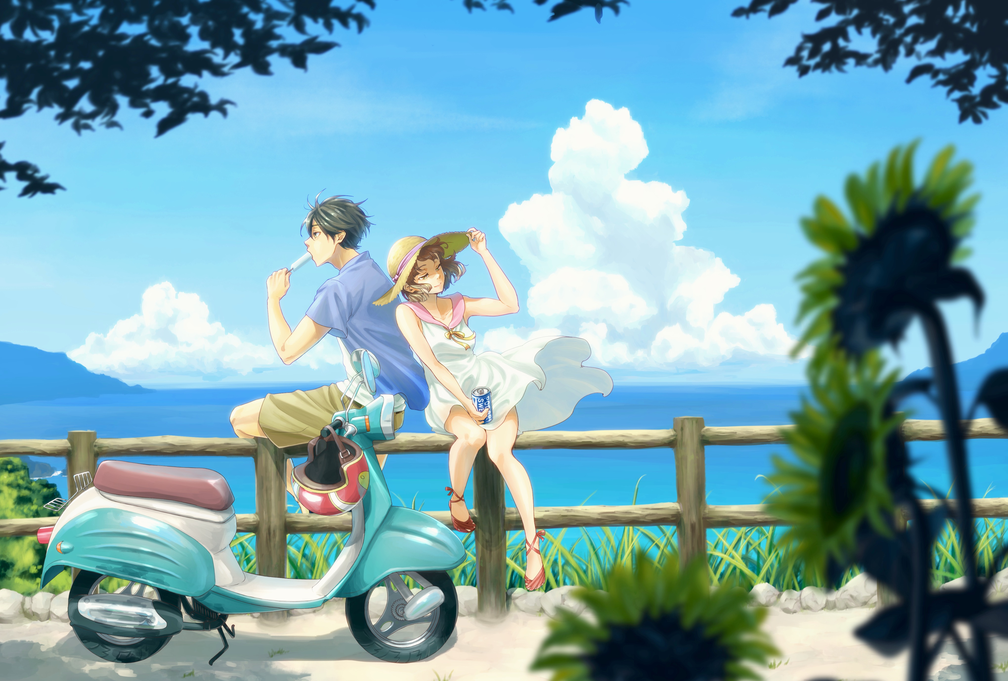Anime 4079x2756 anime sky sea scooters anime girls anime boys