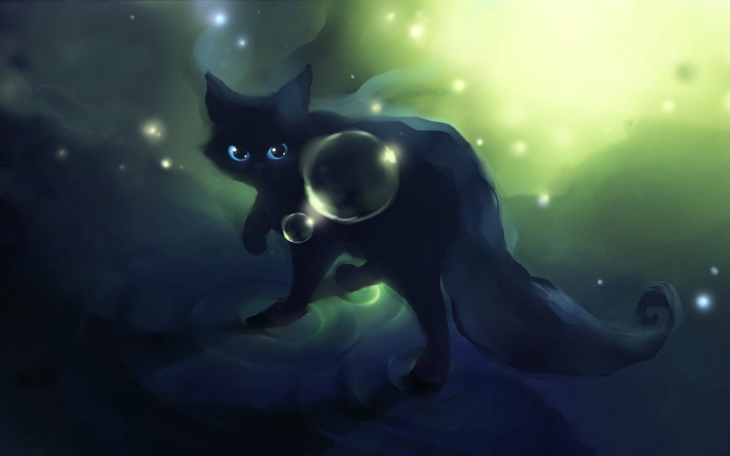 General 1440x900 cats graphic design bubbles glowing eyes