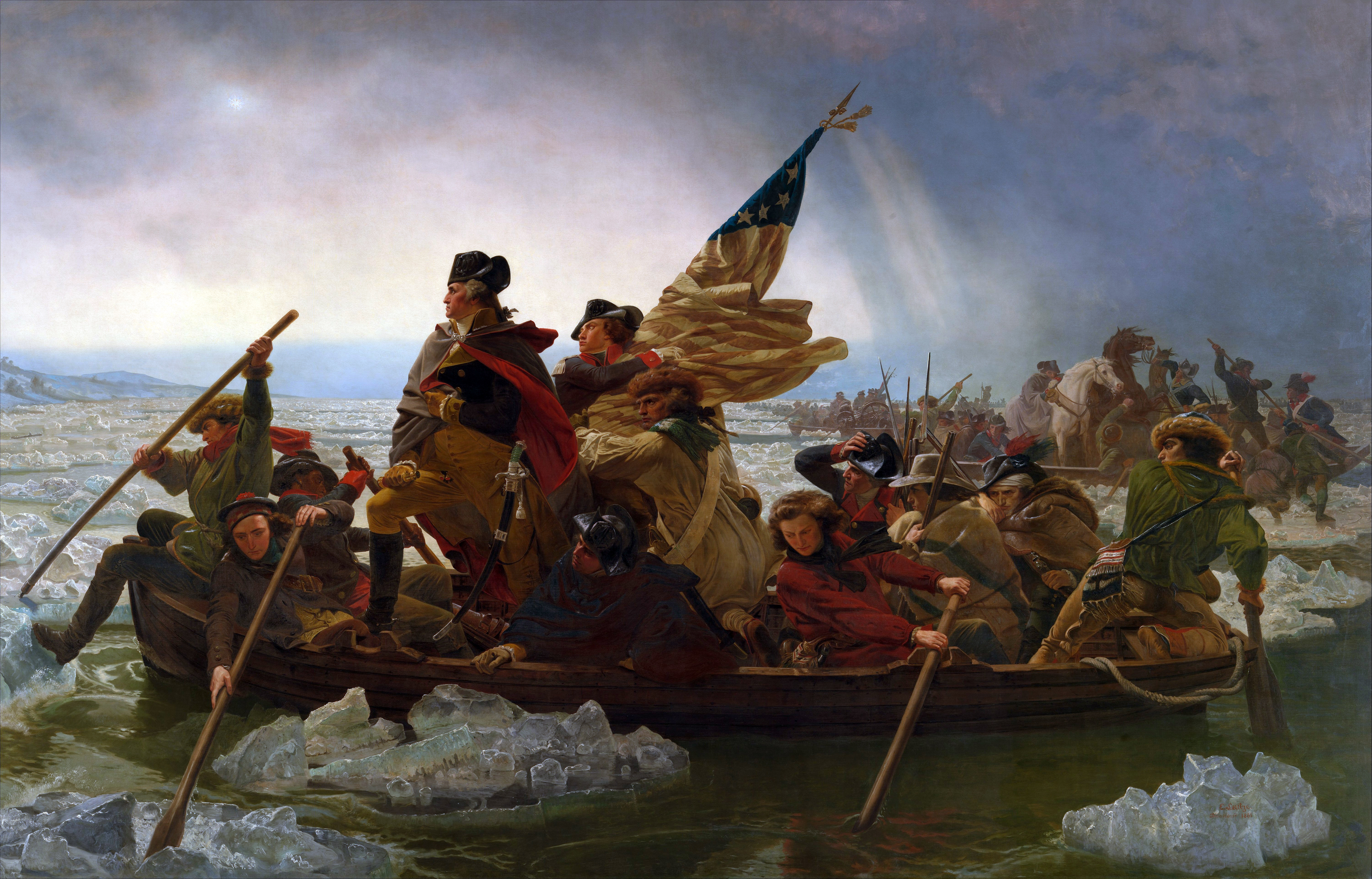 General 6004x3847 artwork painting classic art people men George Washington river boat American flag army war winter paddles horse cannons ice USA presidents emanuel leutze Washington Crossing the Delaware American Revolution