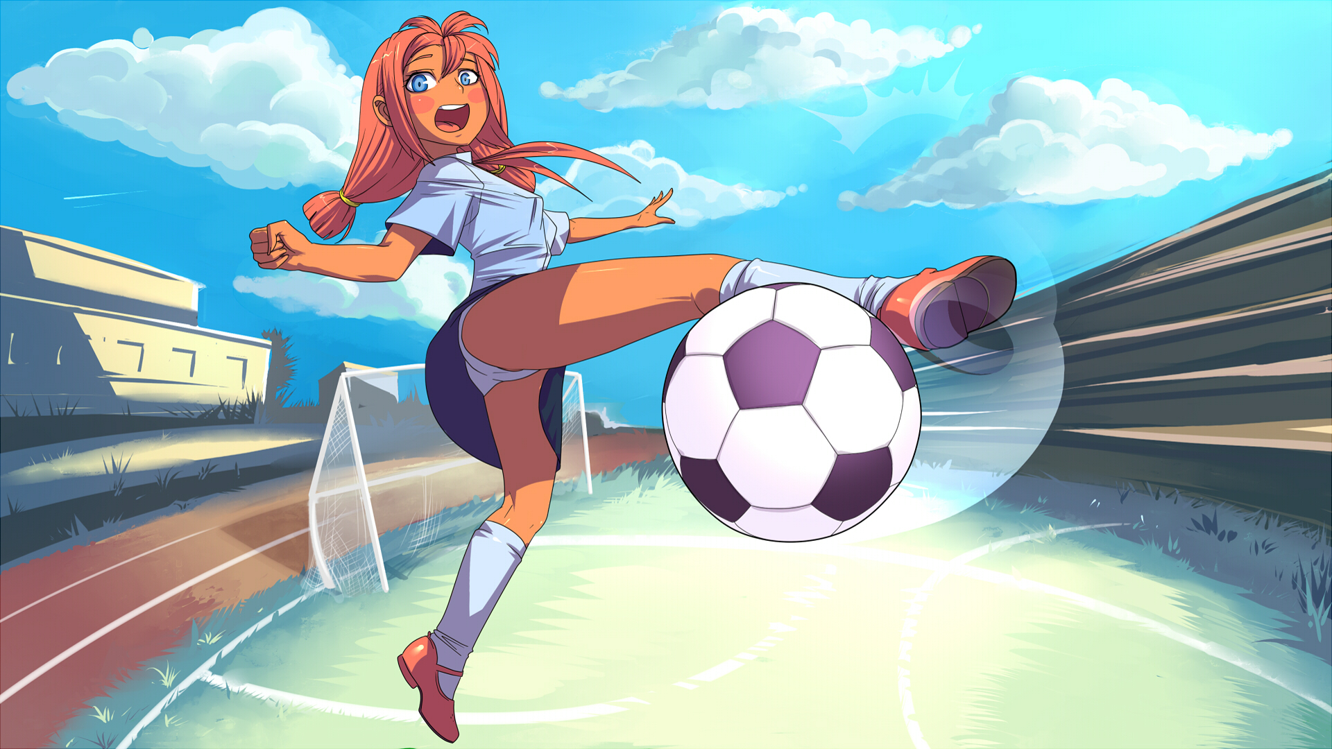 Anime 1920x1080 Everlasting Summer (visual novel) redhead soccer Football  panties ulyana (character) visual novel Game CG upskirt