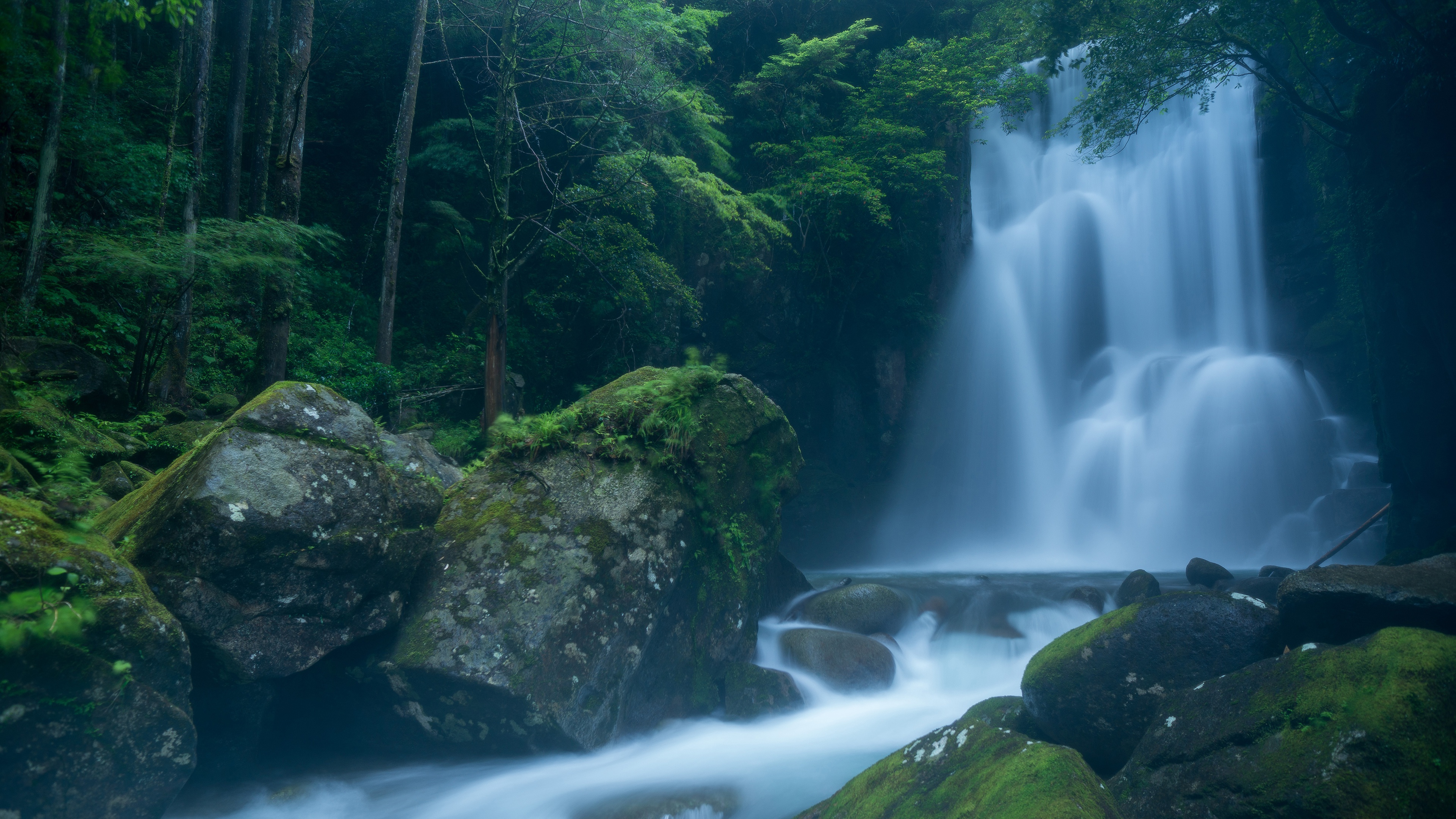 General 3840x2160 waterfall water forest rocks nature long exposure