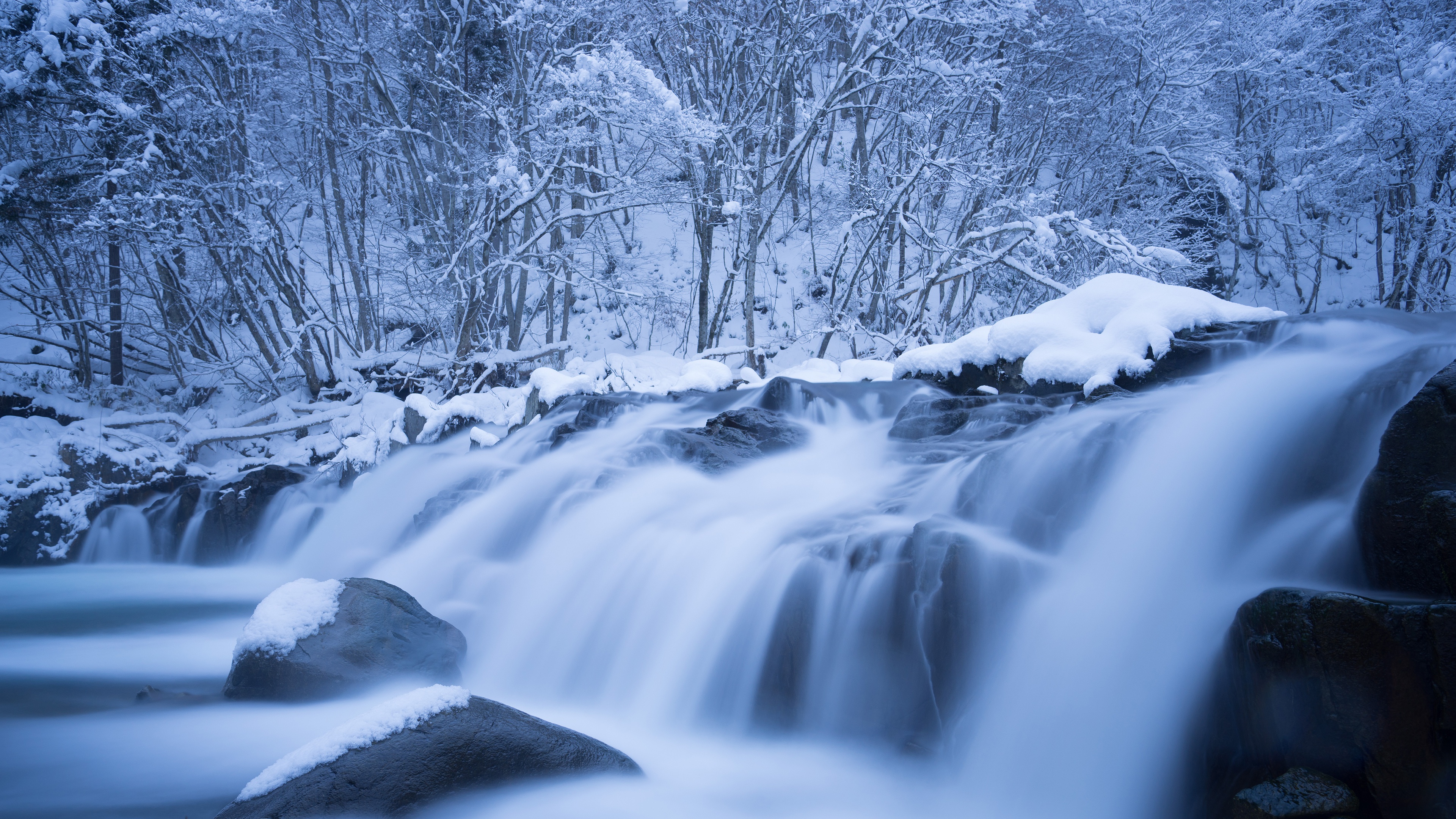 General 3840x2160 winter waterfall water ice snow nature river