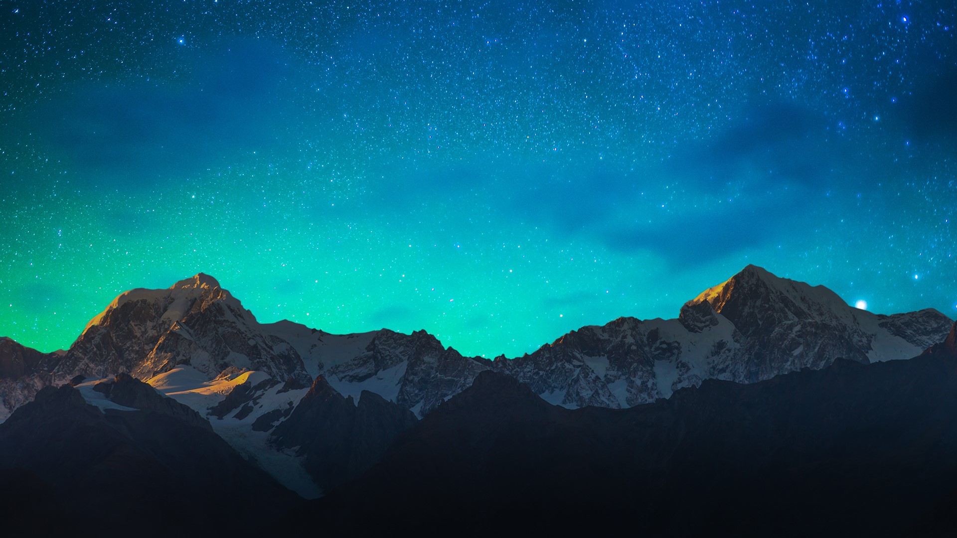 General 1920x1080 nature landscape mountains stars night sky snowy mountain clouds far view New Zealand cyan