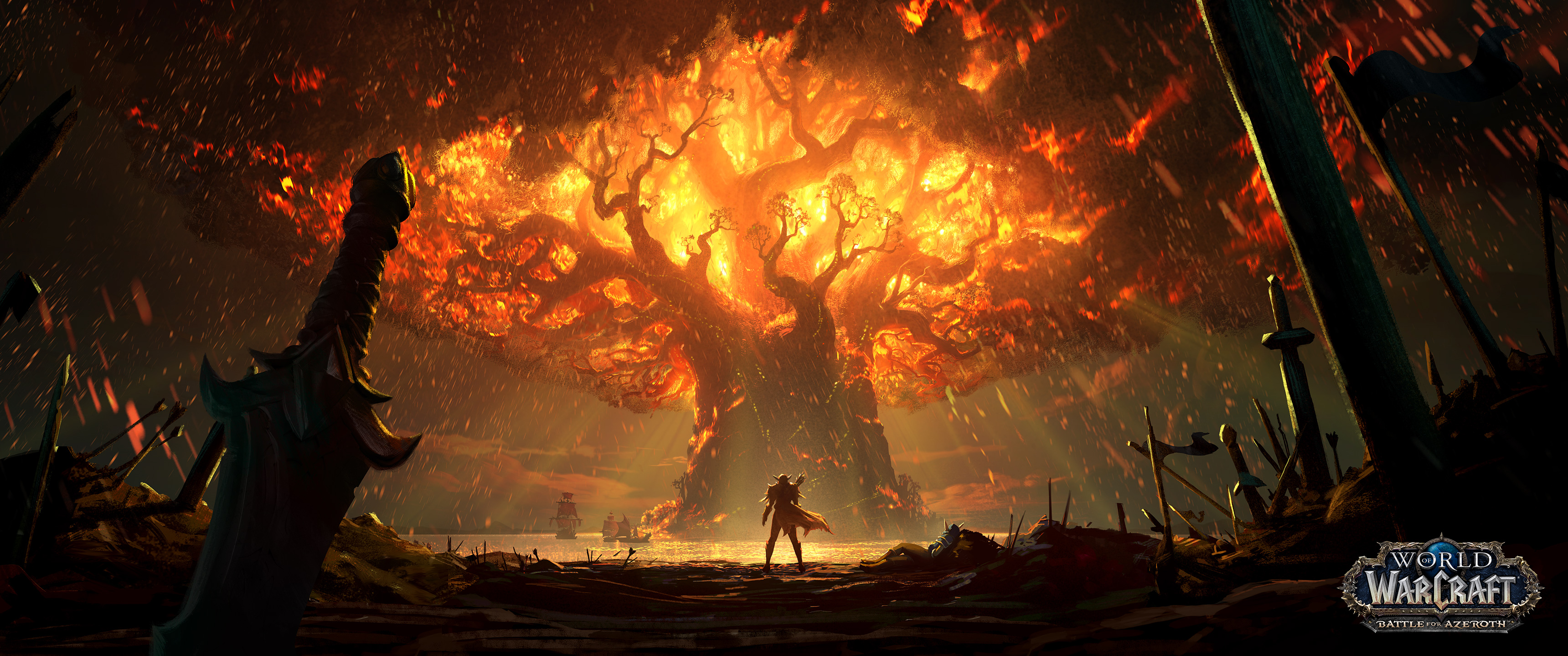 General 3440x1440 World of Warcraft PC gaming World of Warcraft: Battle for Azeroth video game art trees fire fantasy art digital art ultrawide