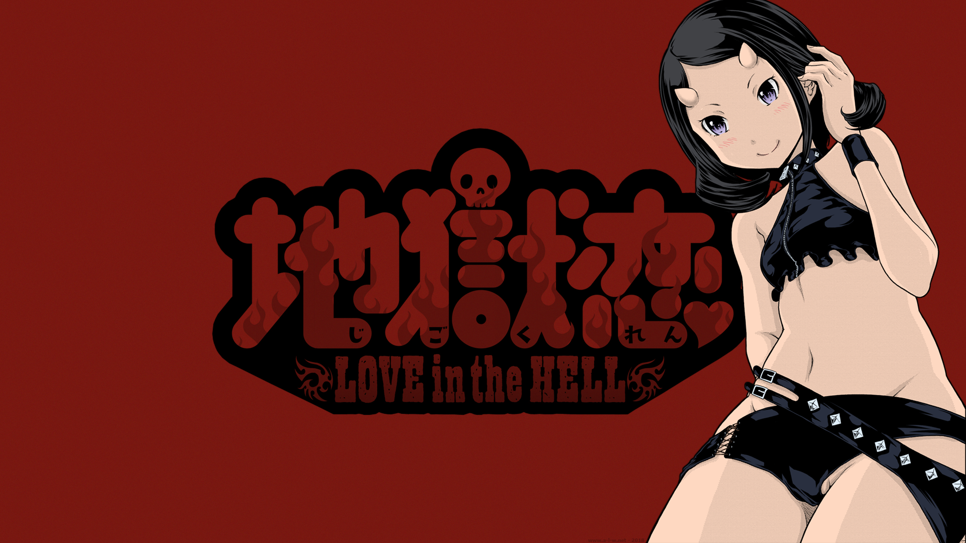 Anime 1920x1080 black hair demon horns ecchi anime manga anime girls demon girls short shorts oni girl crop top