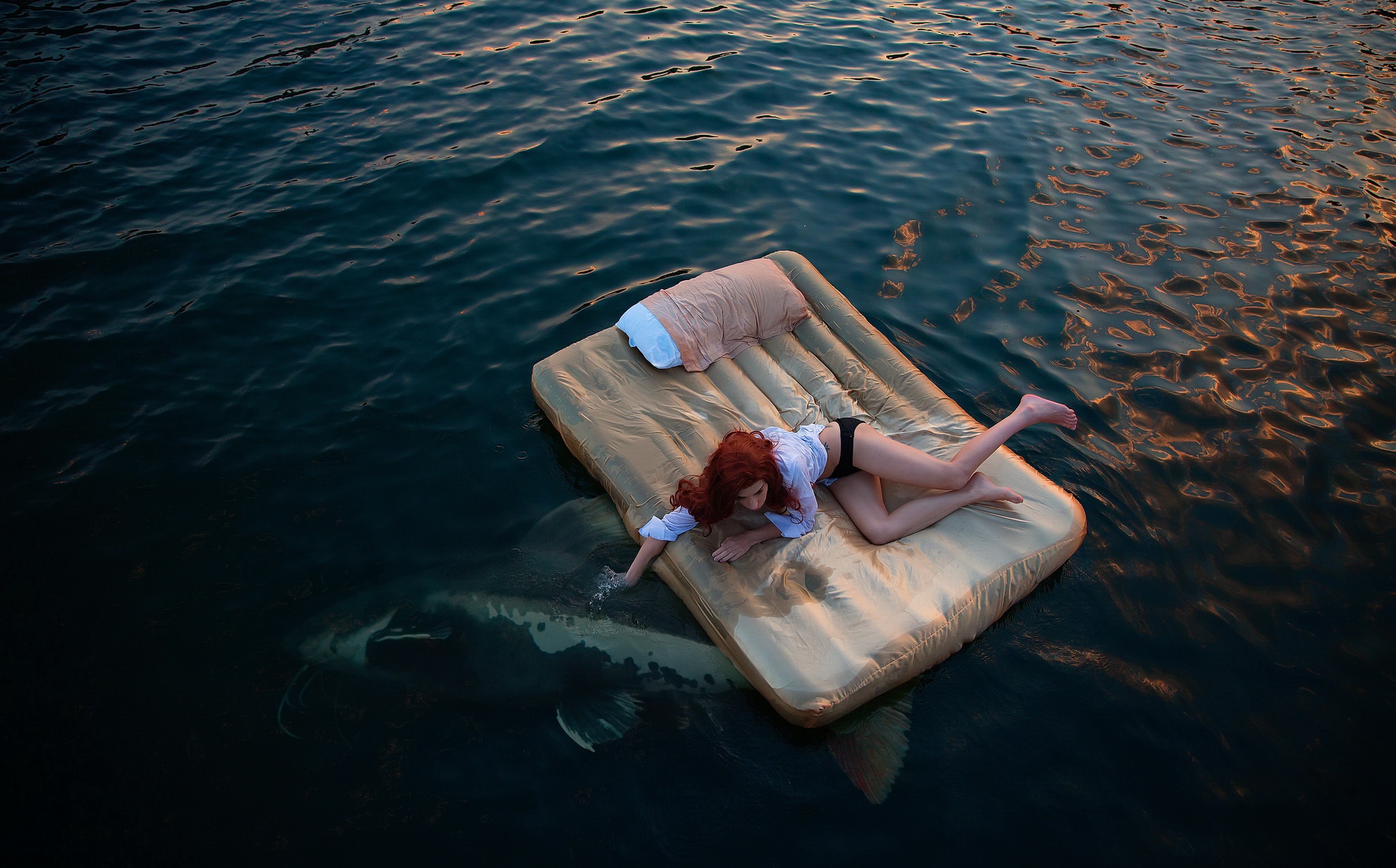 People 2048x1274 water women women outdoors redhead air mattress