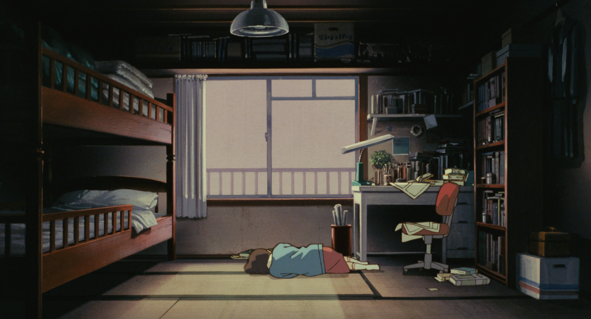 Anime 1920x1038 back window bed desk Whisper of the Heart Mimi wo sumaseba Studio Ghibli