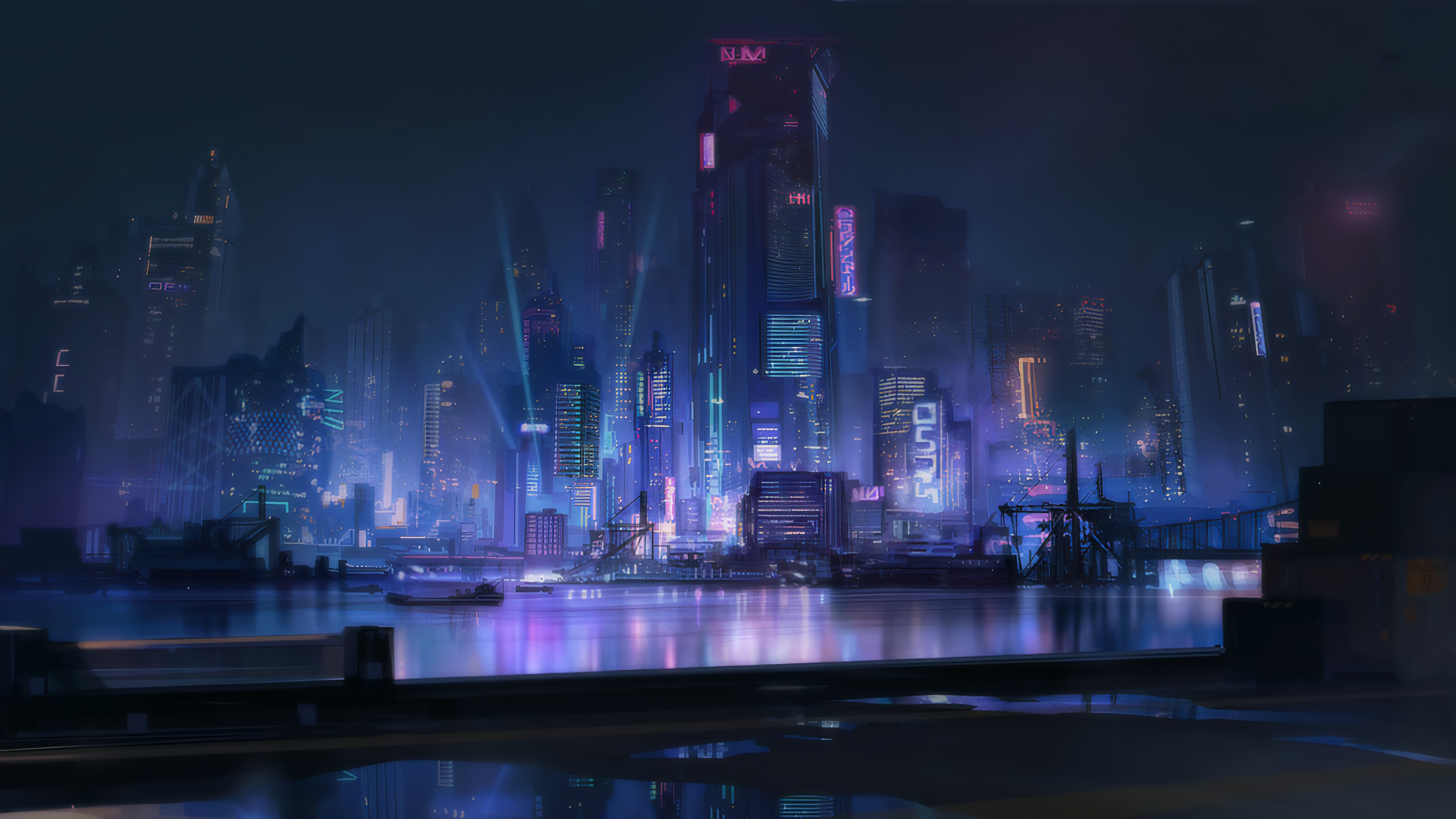 General 4096x2304 city night cityscape futuristic city futuristic science fiction skyline Arknights digital art low light