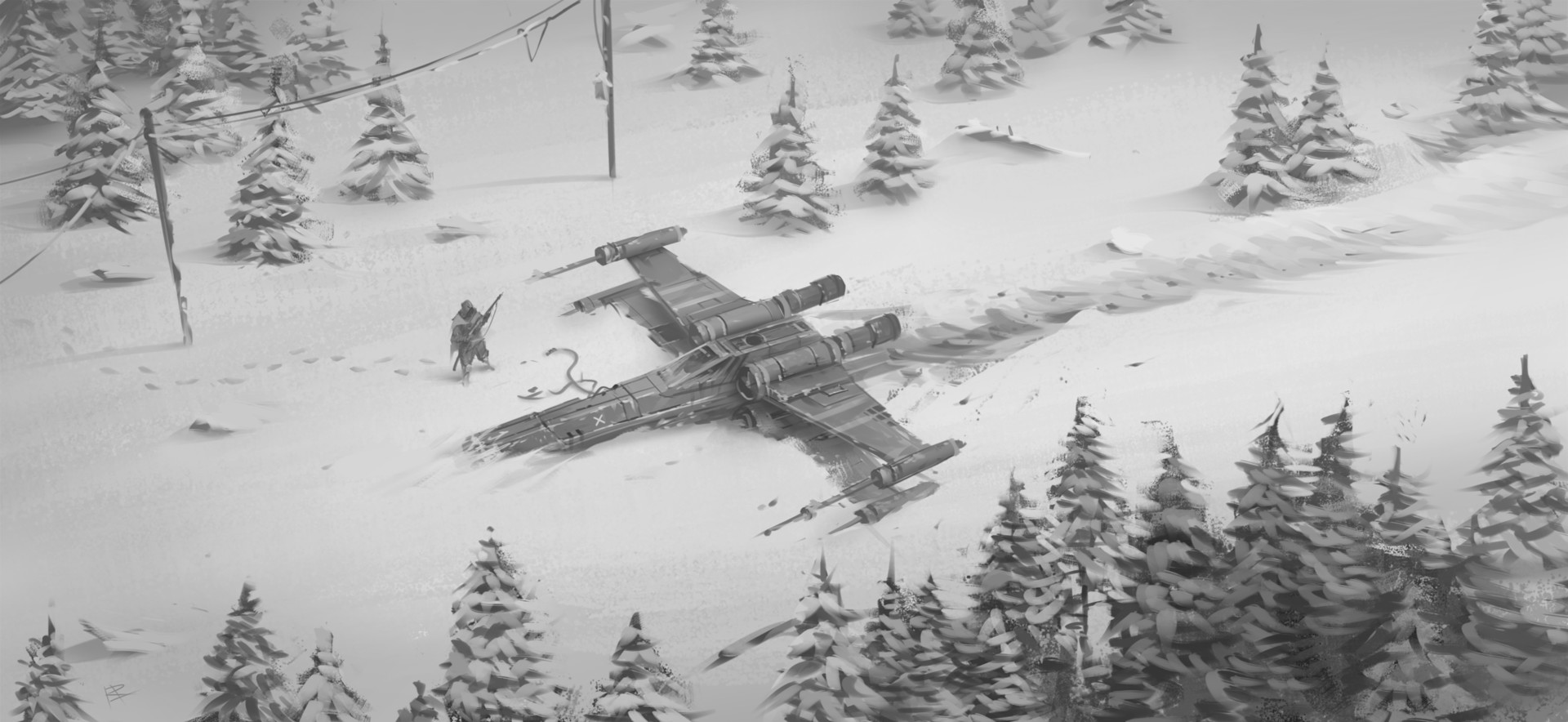 General 1920x884 environment snow trees weapon science fiction crash X-wing Star Wars winter pine trees