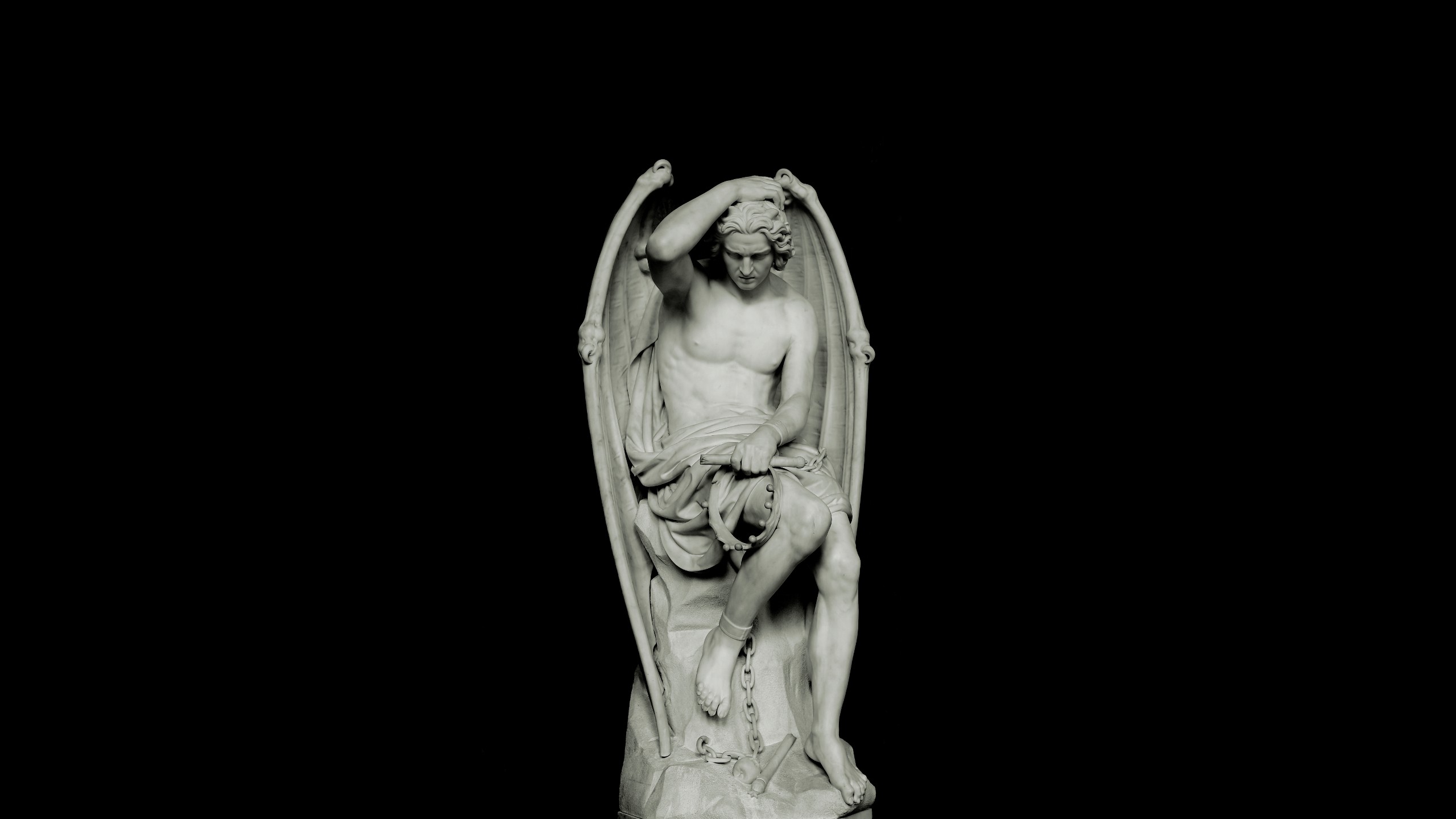 General 2560x1440 traditional art statue Lucifer Satan simple background