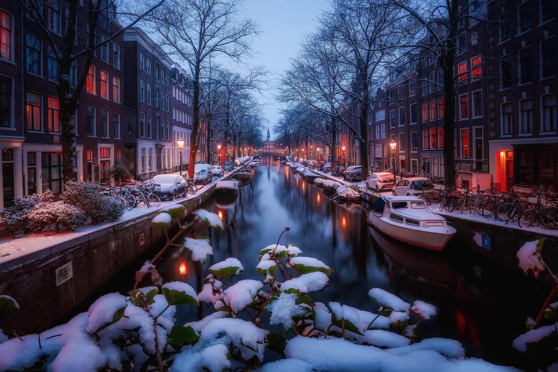 General 1920x1280 canal Amsterdam cityscape Netherlands winter snow