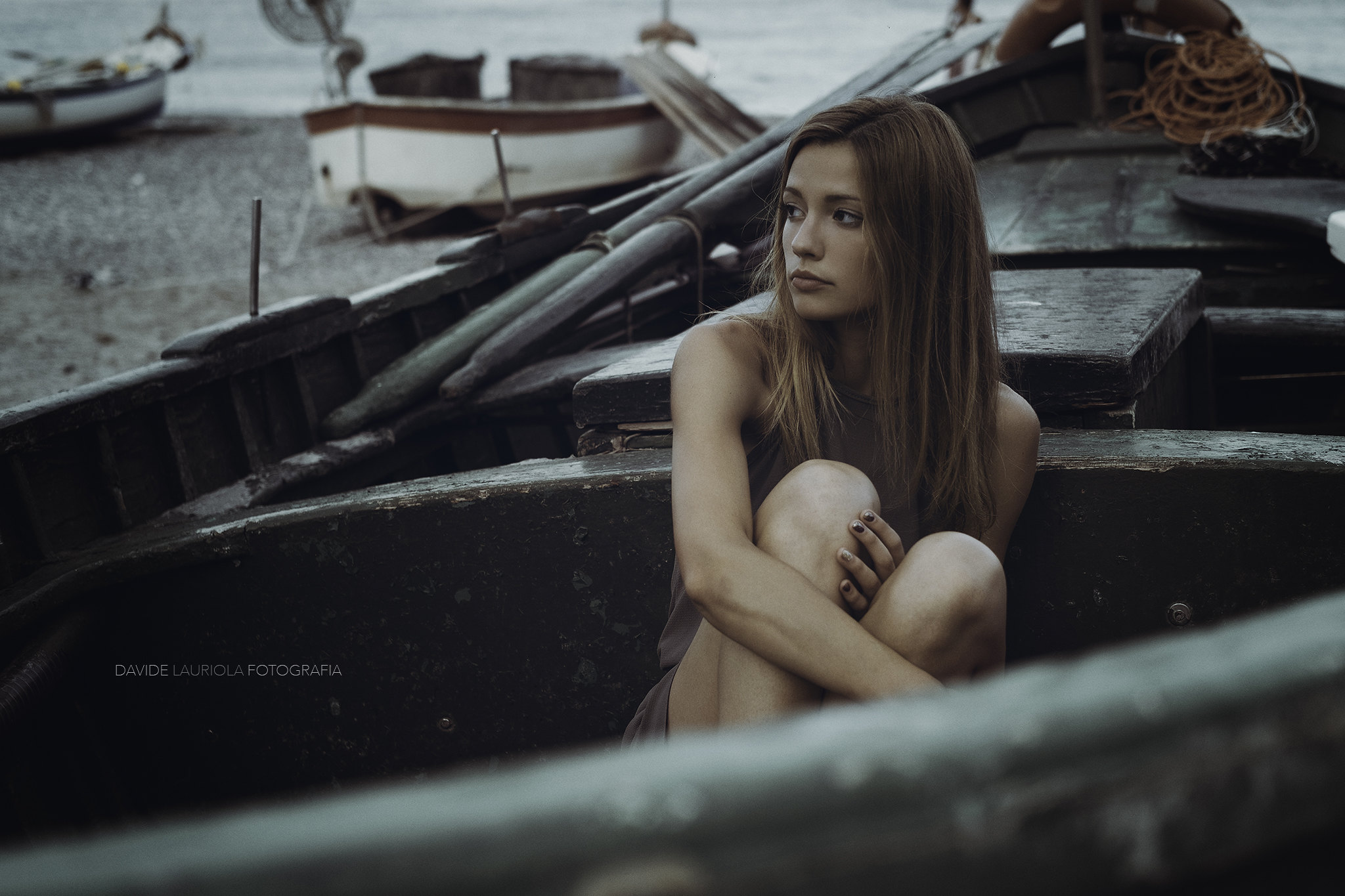 People 2048x1365 women portrait model redhead brown eyes looking into the distance profile boat Davide Lauriola beach brunette looking away sitting women with boats