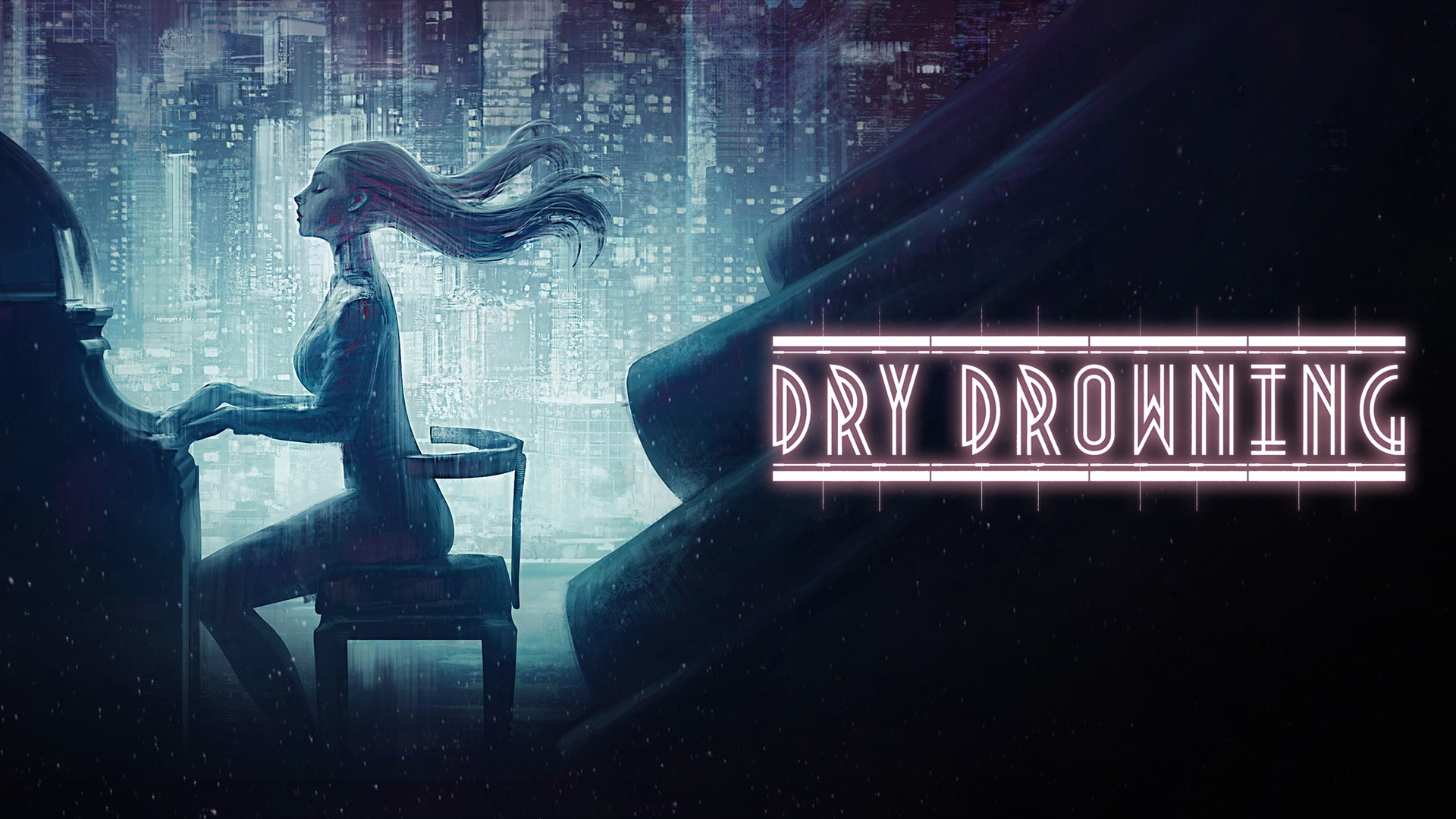 General 1920x1080 Dry Drowning artwork digital art women piano video games blue