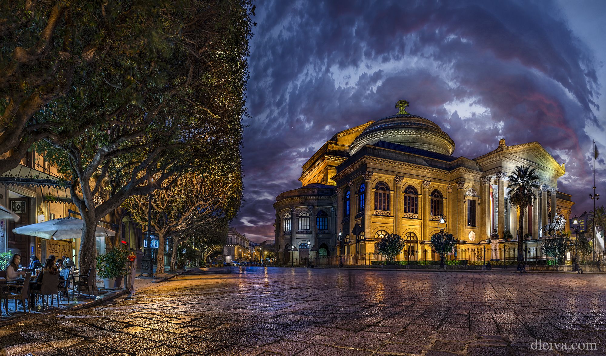 General 2000x1175 Sicily Palermo night theaters architecture Italy lights trees watermarked
