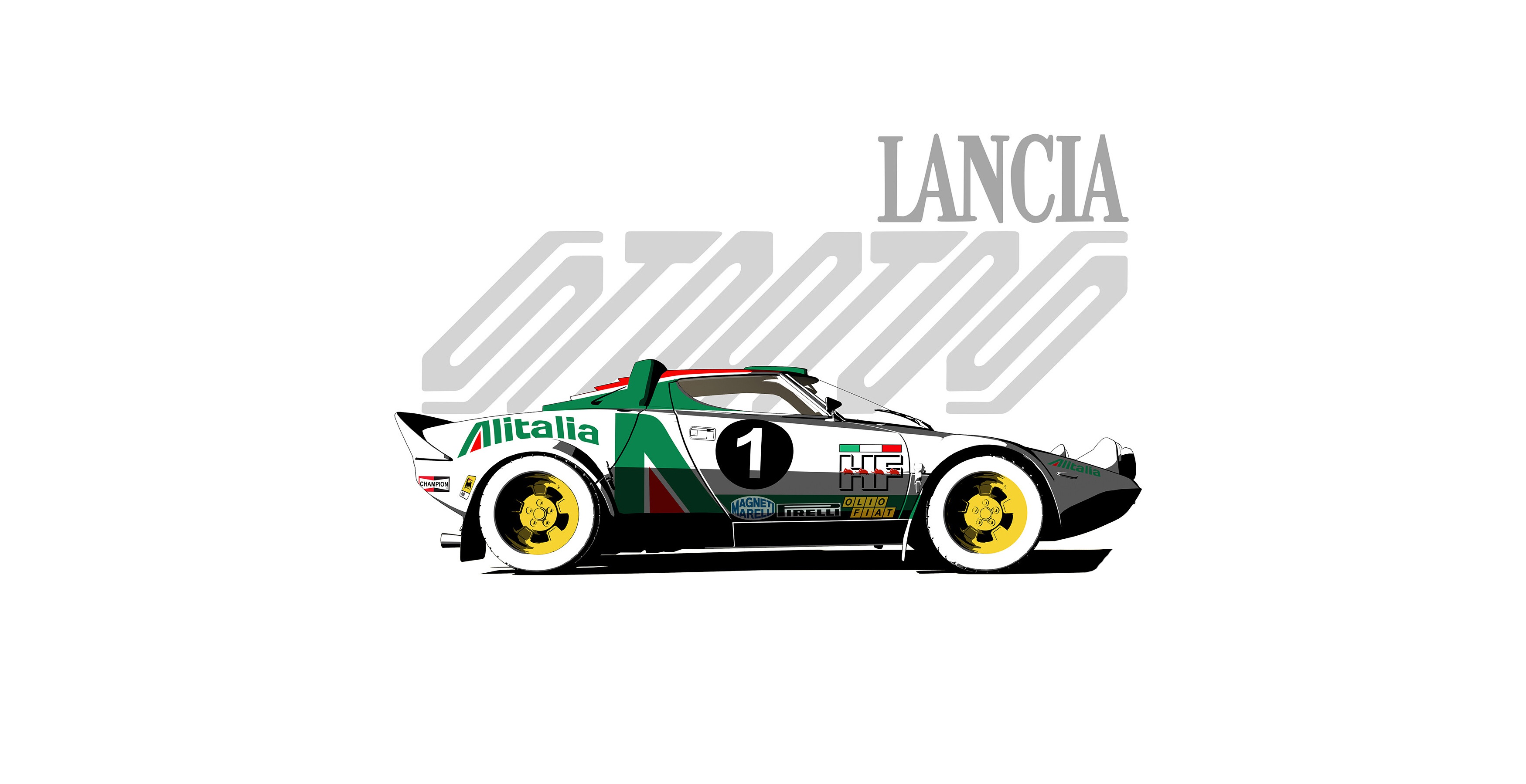 General 3500x1800 car artwork vehicle race cars white background simple background Lancia Stratos Italy pop-up headlights Castrol livery side view minimalism sketches livery italian cars Stellantis Lancia (cars)