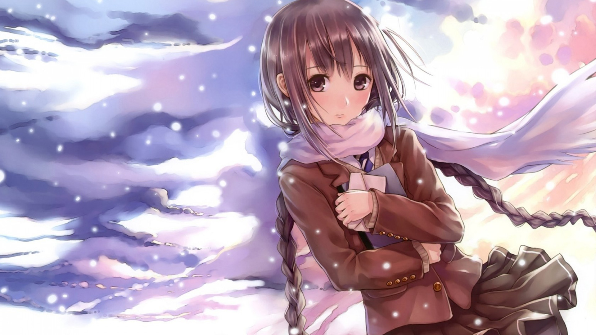 Anime 1920x1080 anime inbetweening anime girls snow cold winter long hair