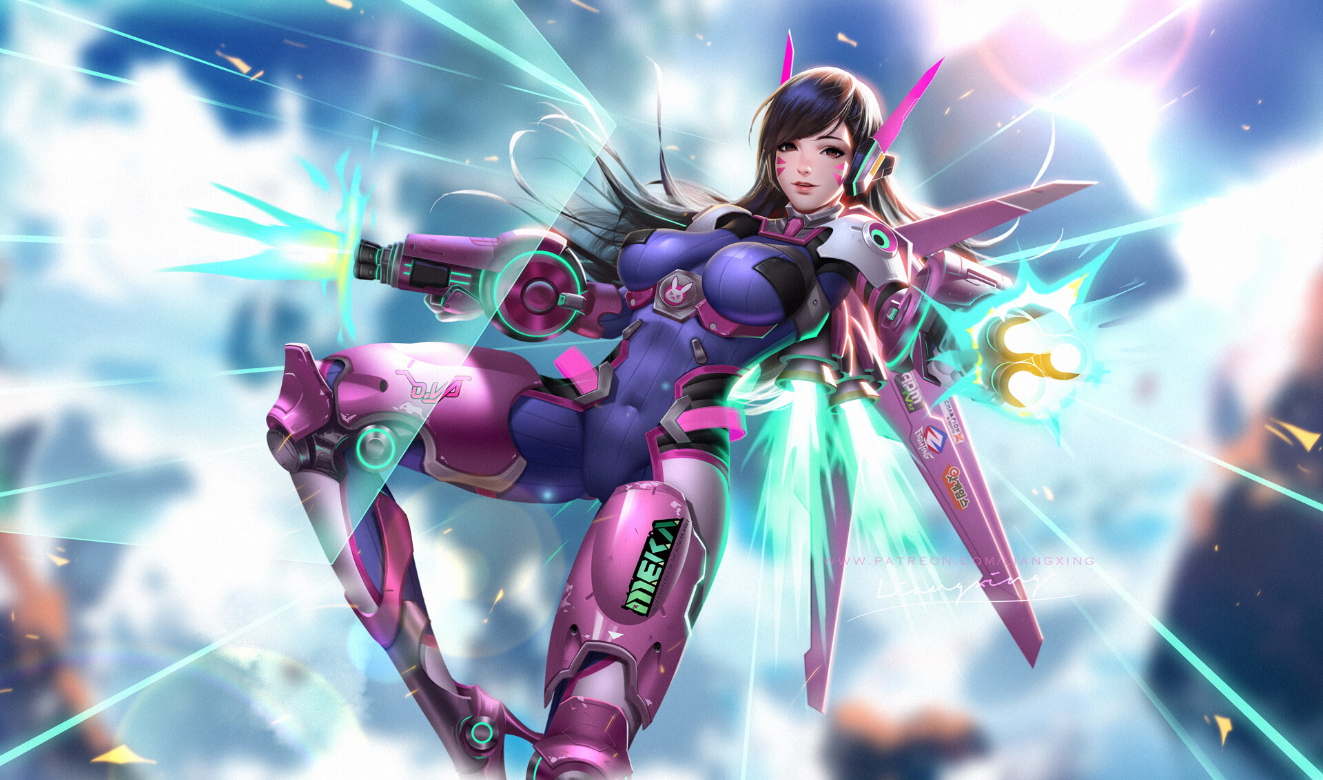 Anime 1920x1133 anime girls simple background D.Va (Overwatch) Overwatch tight clothing Jason Liang