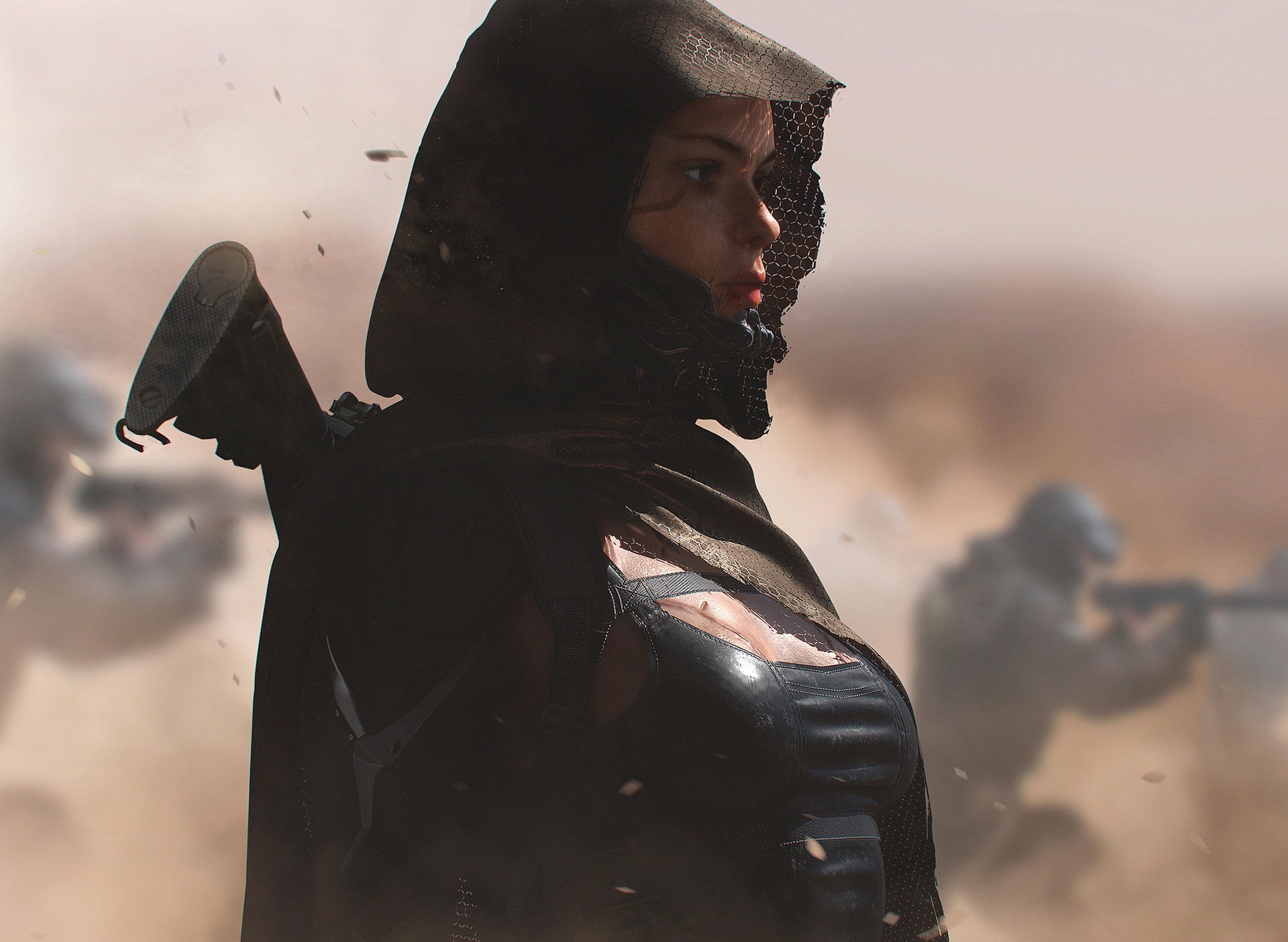 General 1920x1404 futuristic war weapon desert science fiction digital art women soldier