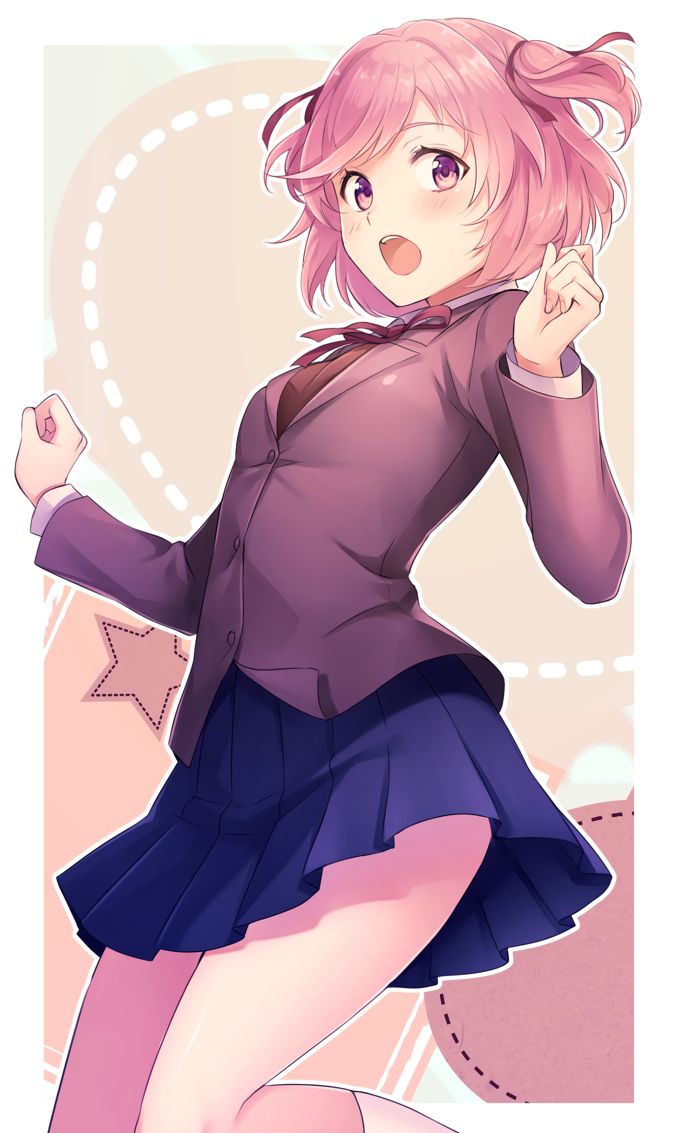 Anime 1400x2332 Doki Doki Literature Club video game characters video game girls looking at viewer Natsuki (Doki Doki Literature Club) video games Video Game Horror pink eyes anime visual novel