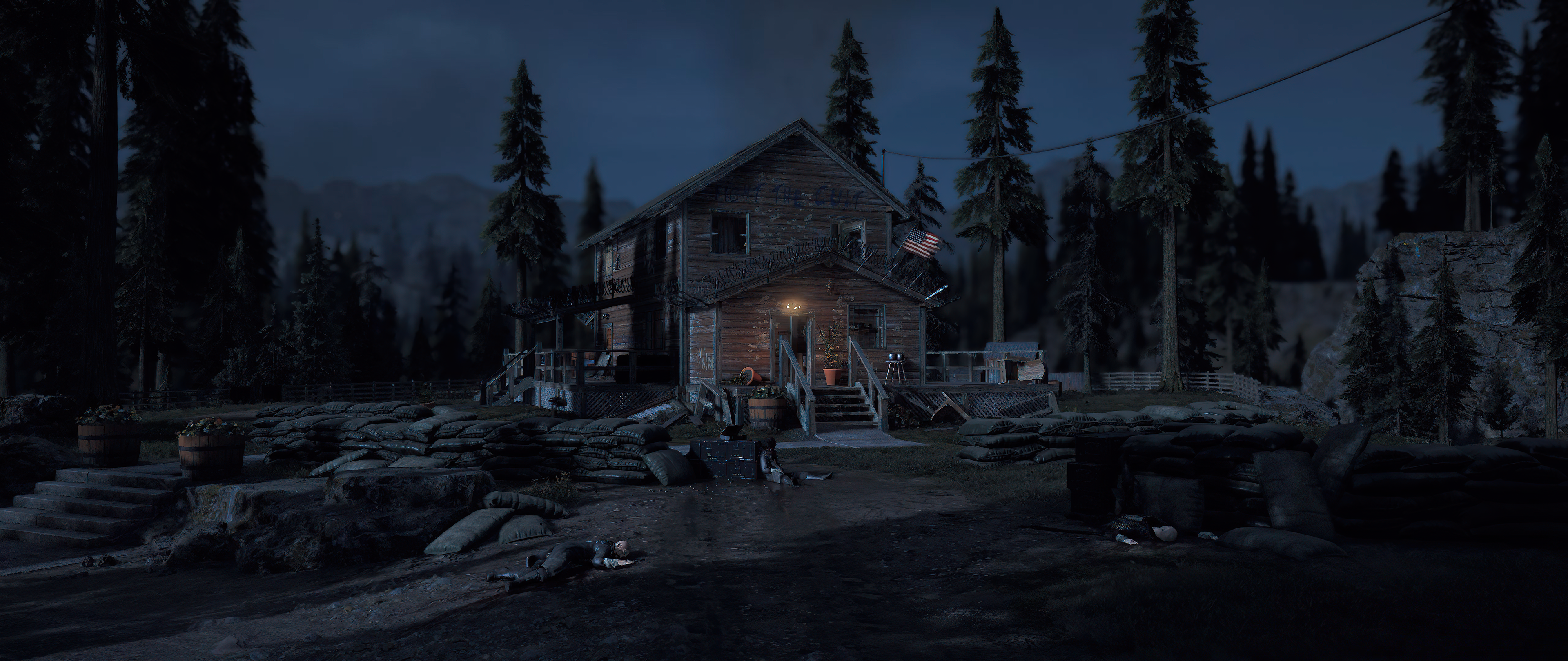 General 3840x1620 Far Cry 5 house night screen shot Ubisoft video games