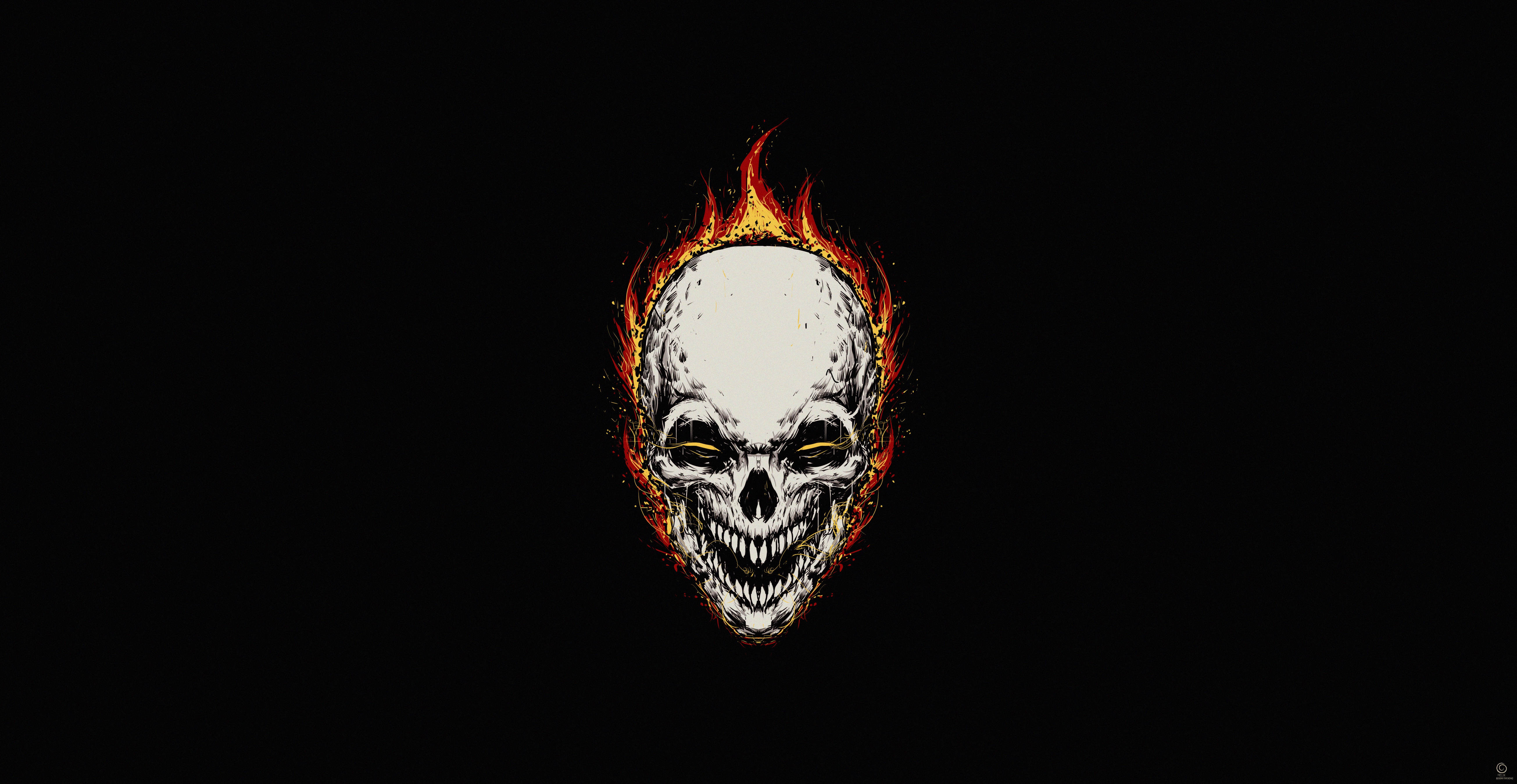 General 5220x2700 artwork skull fire simple background Ghost Rider garrygaller