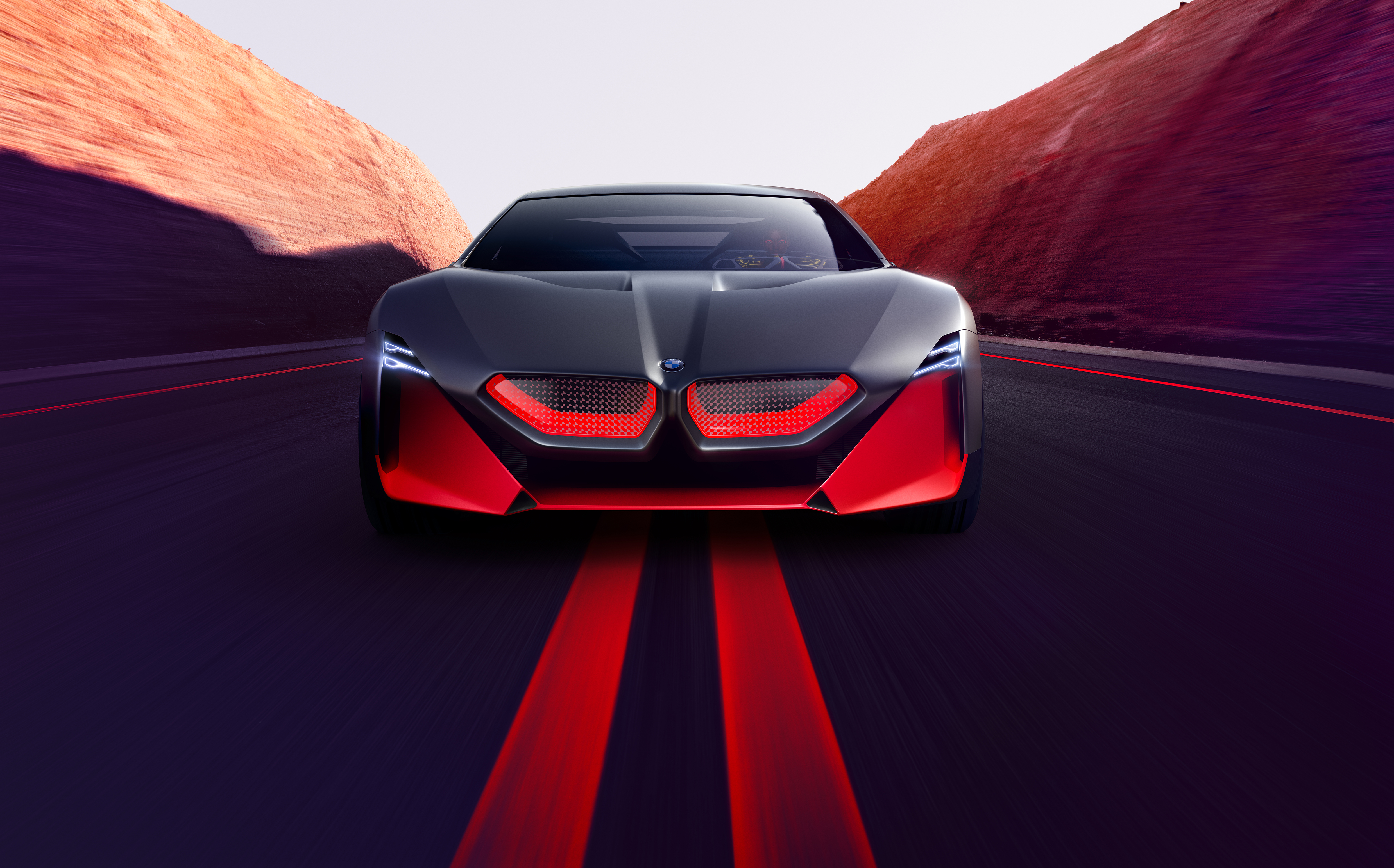 General 4961x3092 BMW Vision M NEXT vehicle car artwork sports car concept cars lights sun rays road red BMW supercars transport photo manipulation frontal view lines
