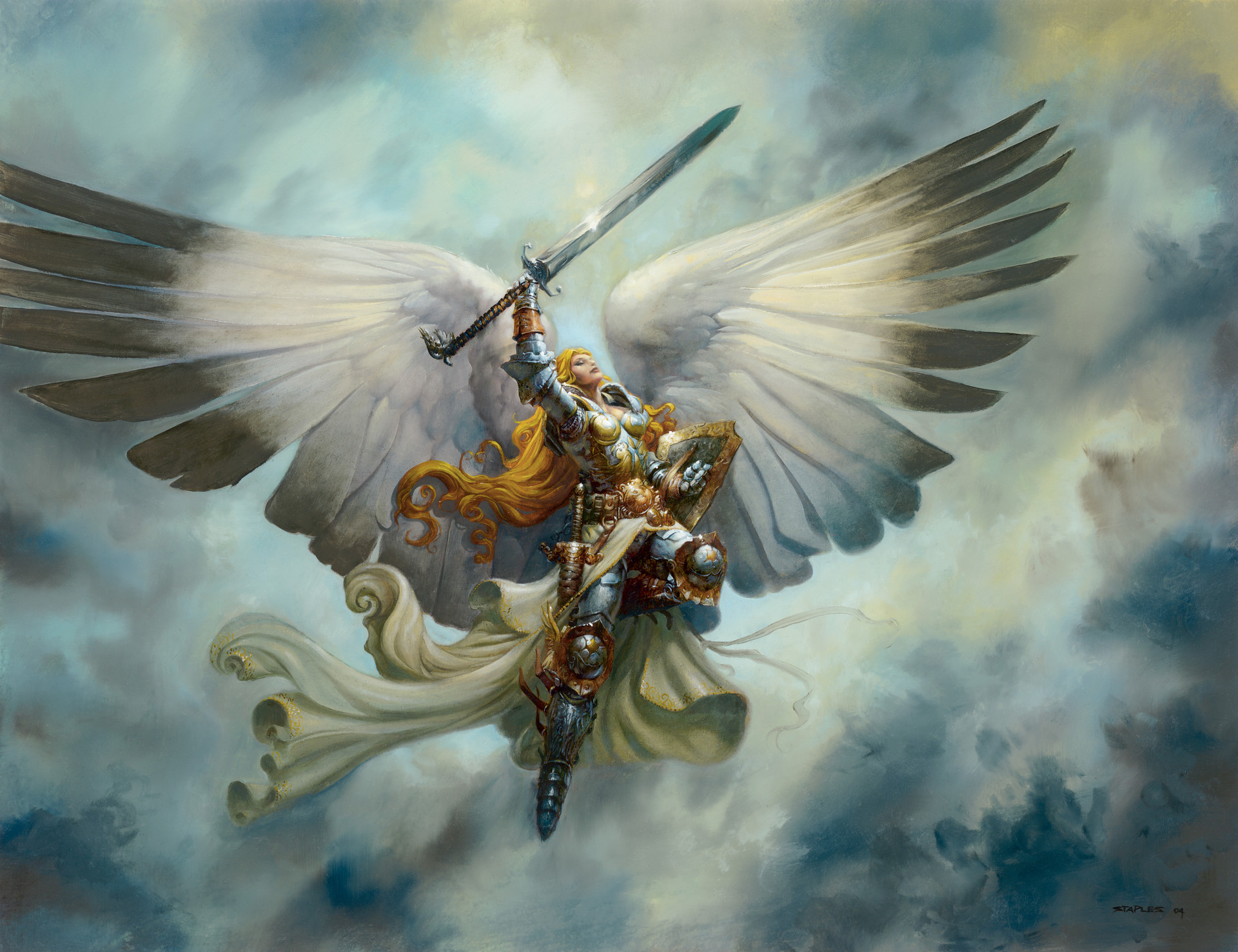 General 1920x1477 artwork fantasy art women fantasy girl wings sword Magic: The Gathering angel women with swords