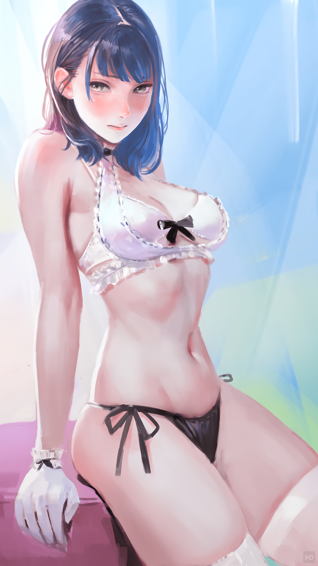 Anime 1080x1920 anime anime girls blue hair lingerie panties Arata Yokoyama