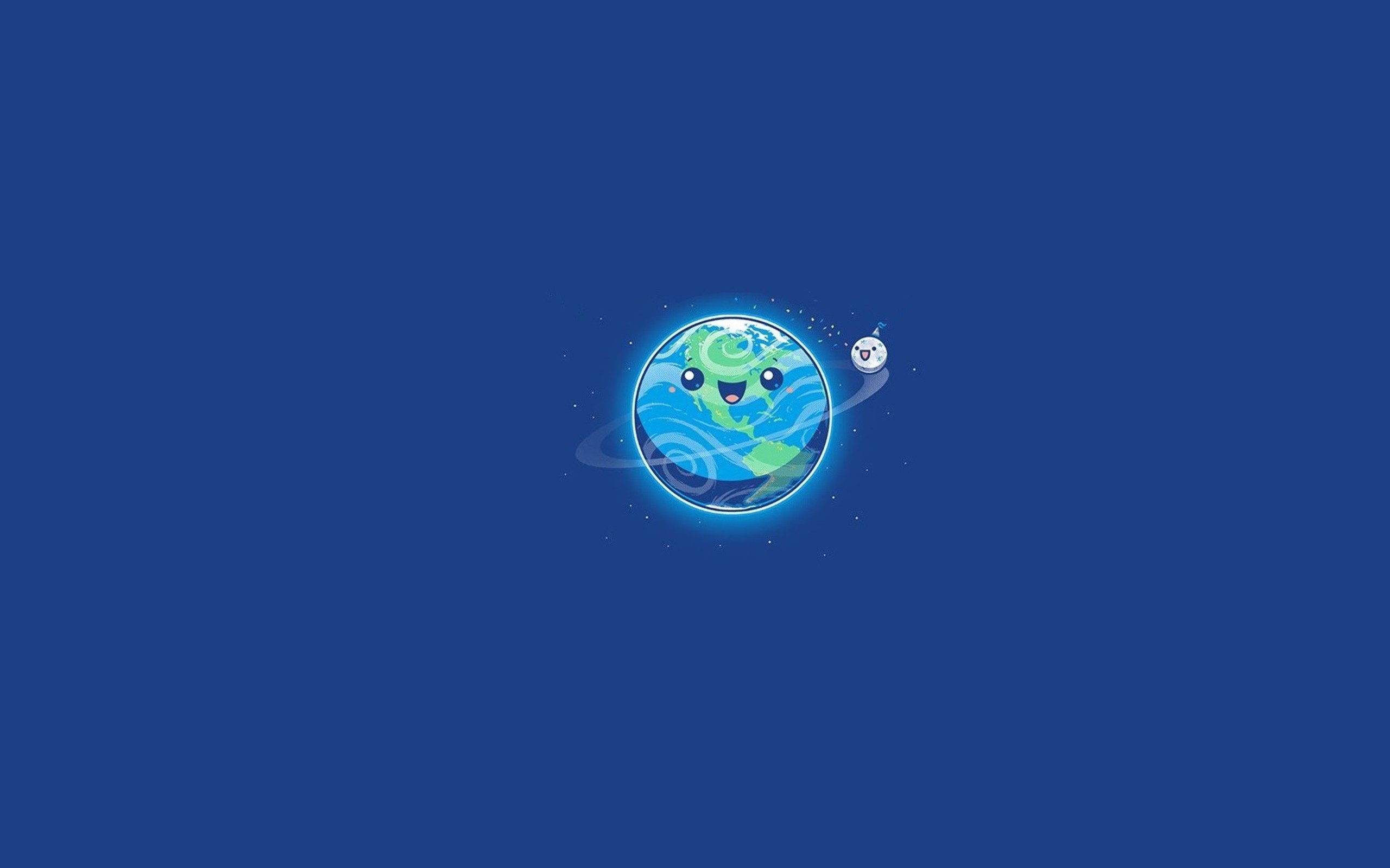 General 2560x1600 Earth Moon minimalism space smiling planet simple background blue background humor