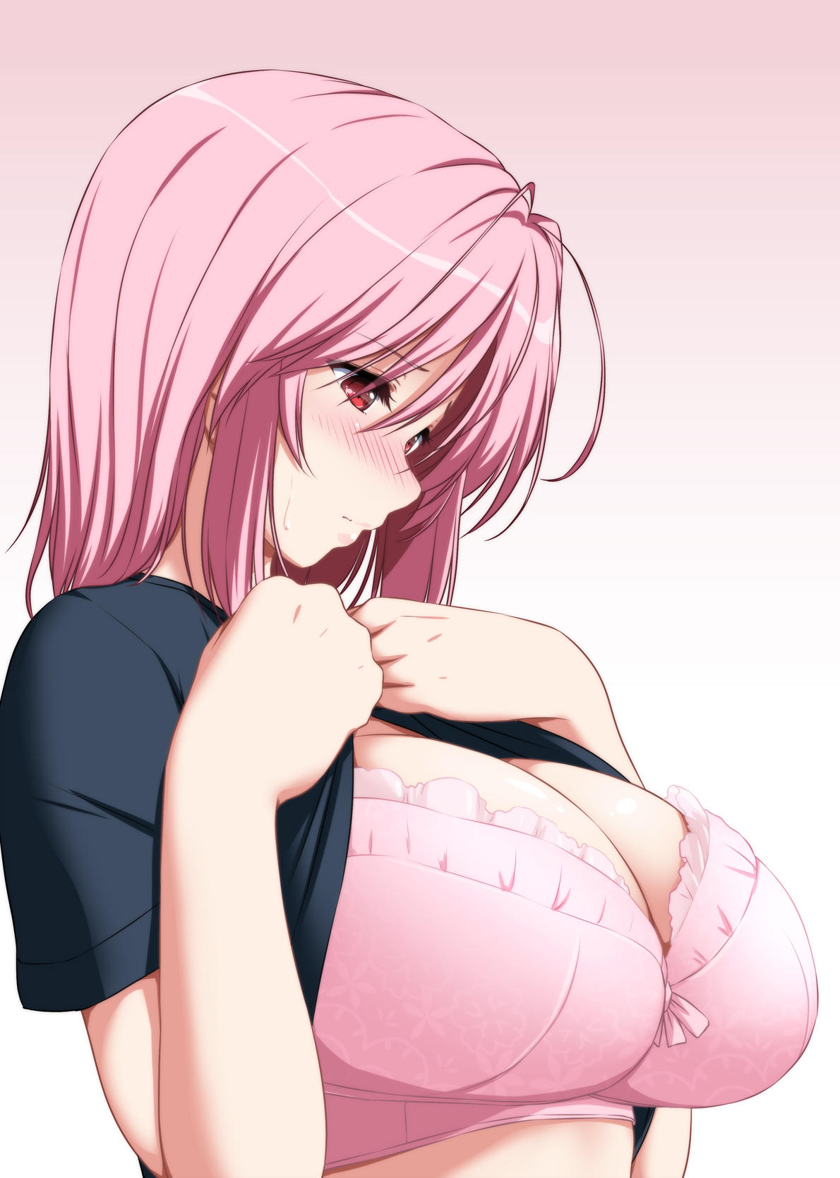 Anime 1190x1670 anime anime girls big boobs Touhou Saigyouji Yuyuko lifting shirt bra cleavage