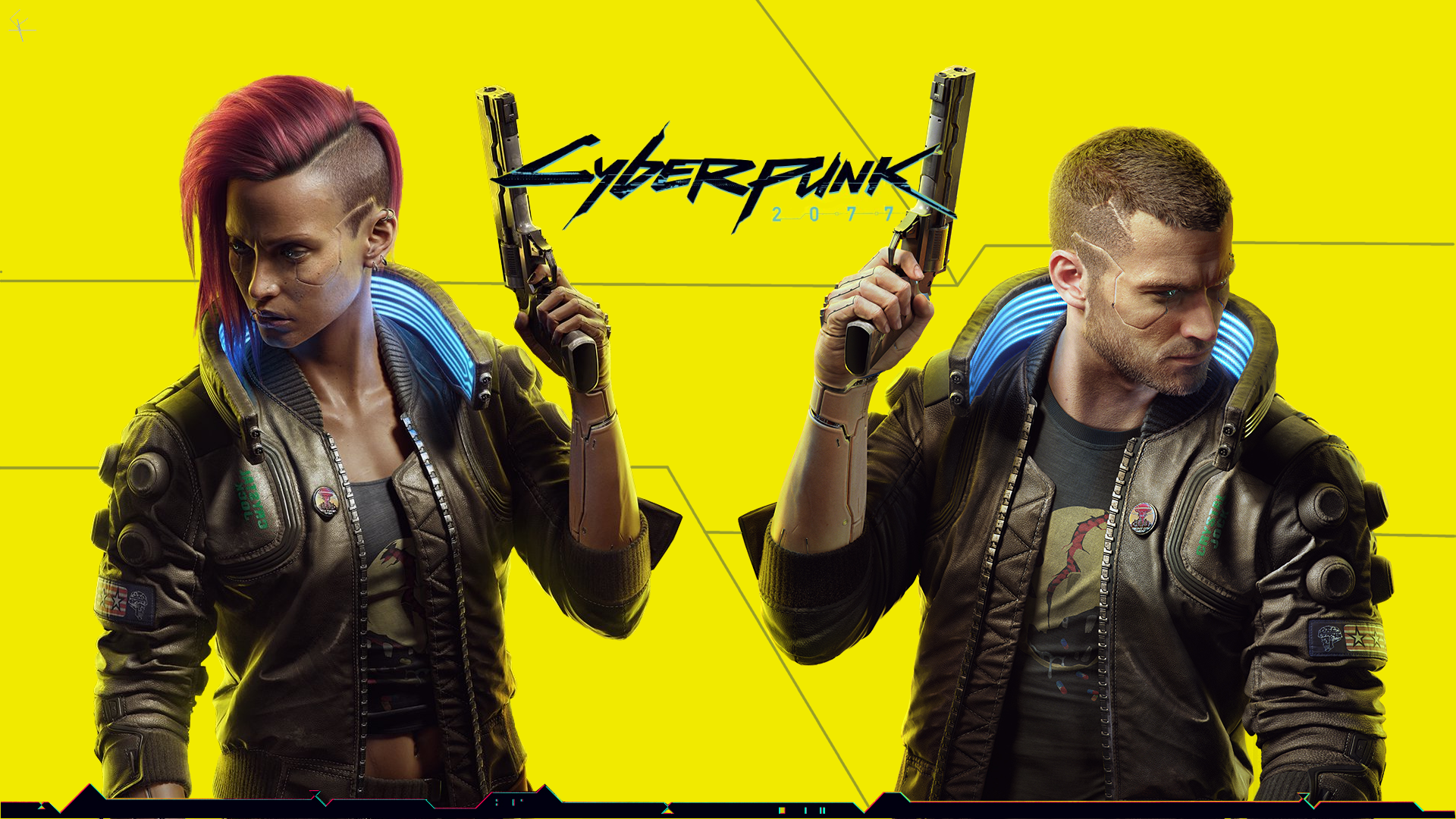 General 1920x1080 Cyberpunk 2077 video game characters yellow background video games
