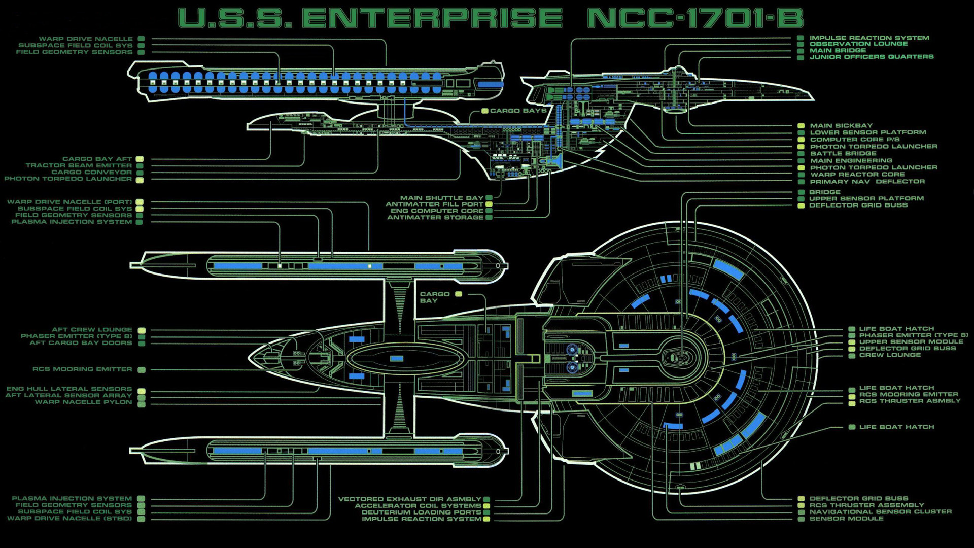 General 1920x1080 Star Trek USS Enterprise (spaceship) Excelsior Class USS Enterprise NCC-1701 B Deck Plans Star Trek Ships science fiction vehicle TV series