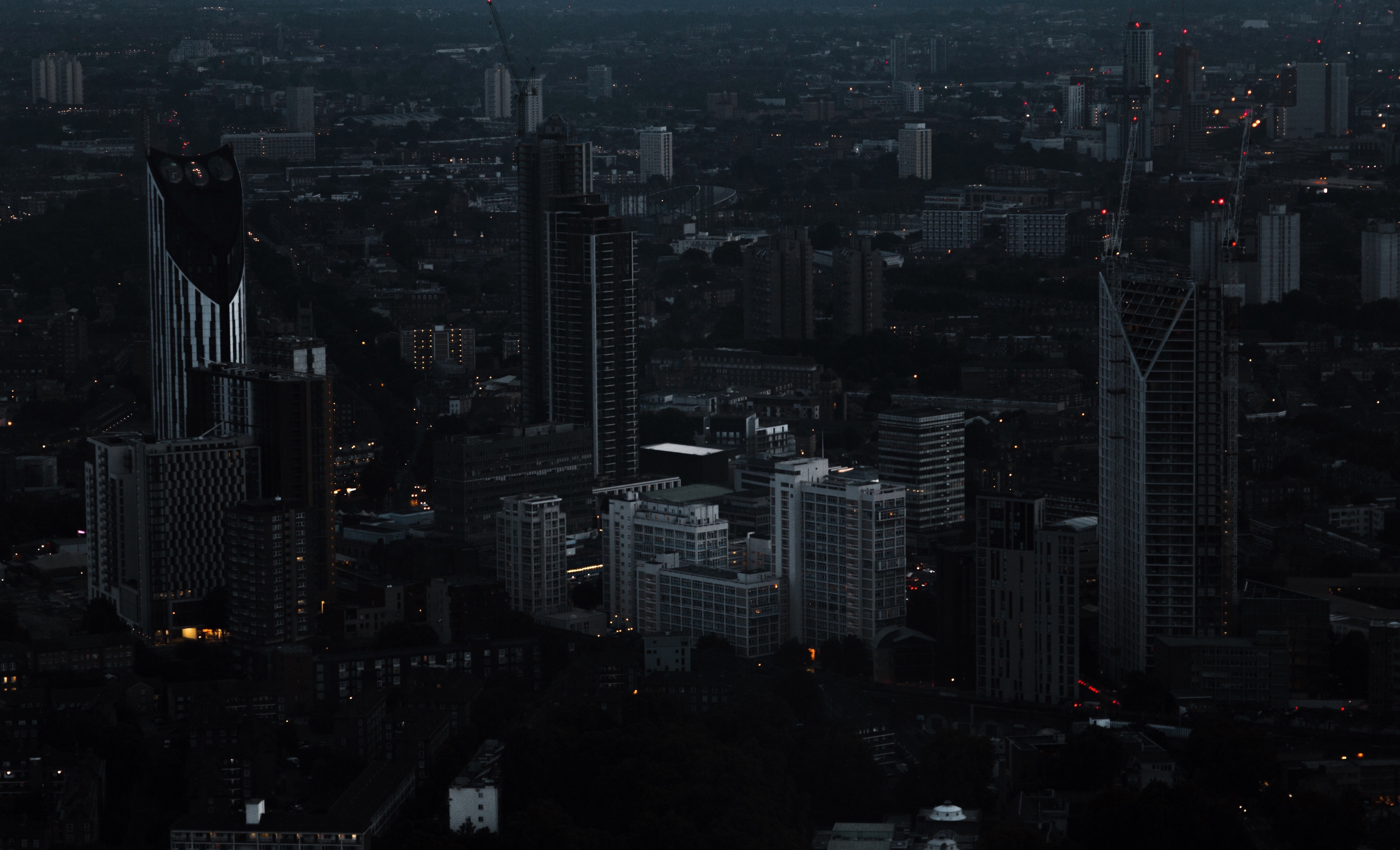General 5472x3322 city skyscraper urban building architecture London UK low light aerial view
