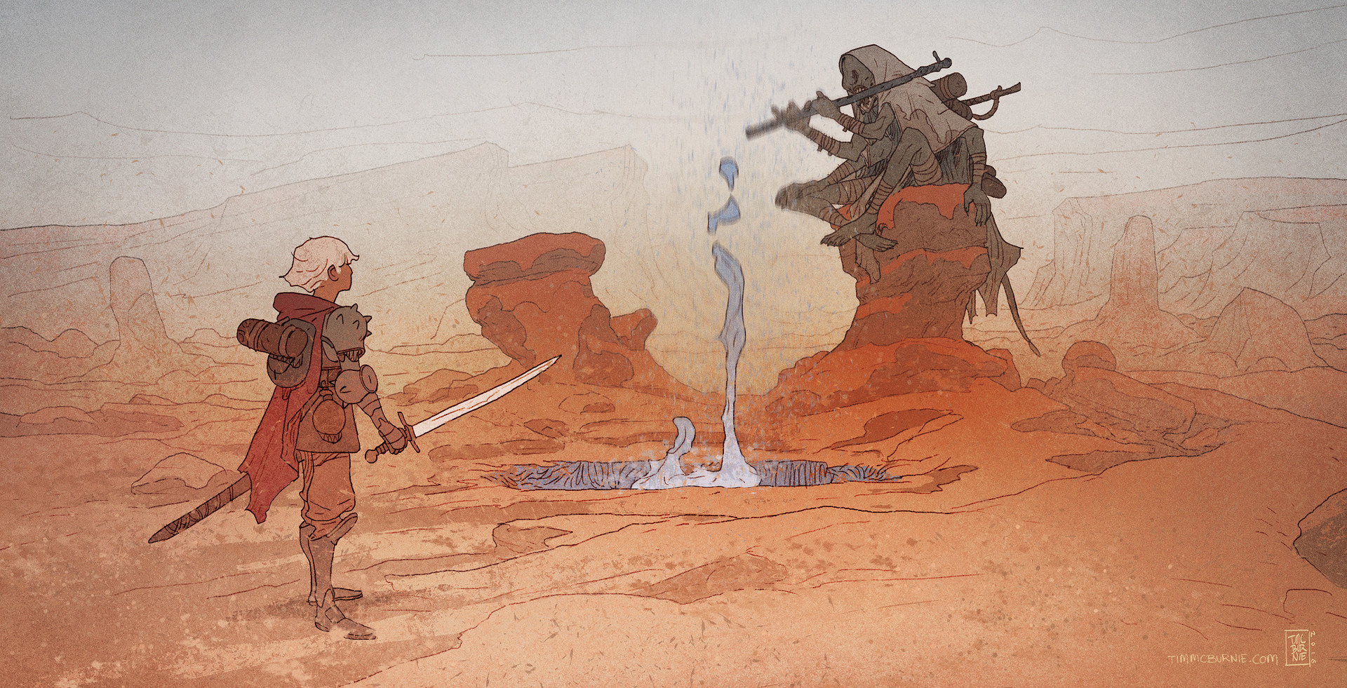 General 1920x981 drawing men warrior armor sword hole creature desert rocks fantasy art