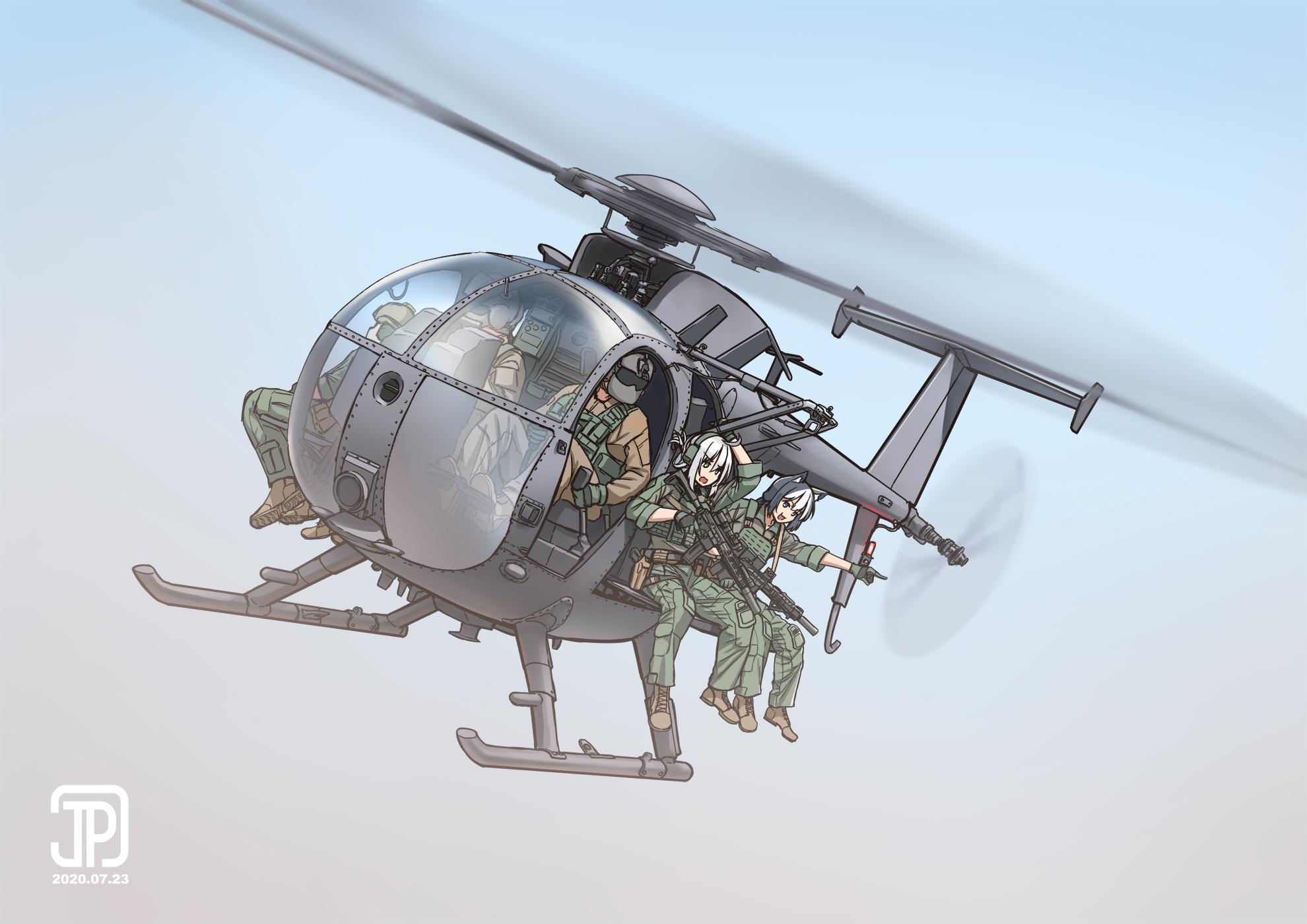 Anime 1980x1400 digital art artwork 2D anime anime girls portrait JPC helicopters military uniform assault rifle anime girls with guns
