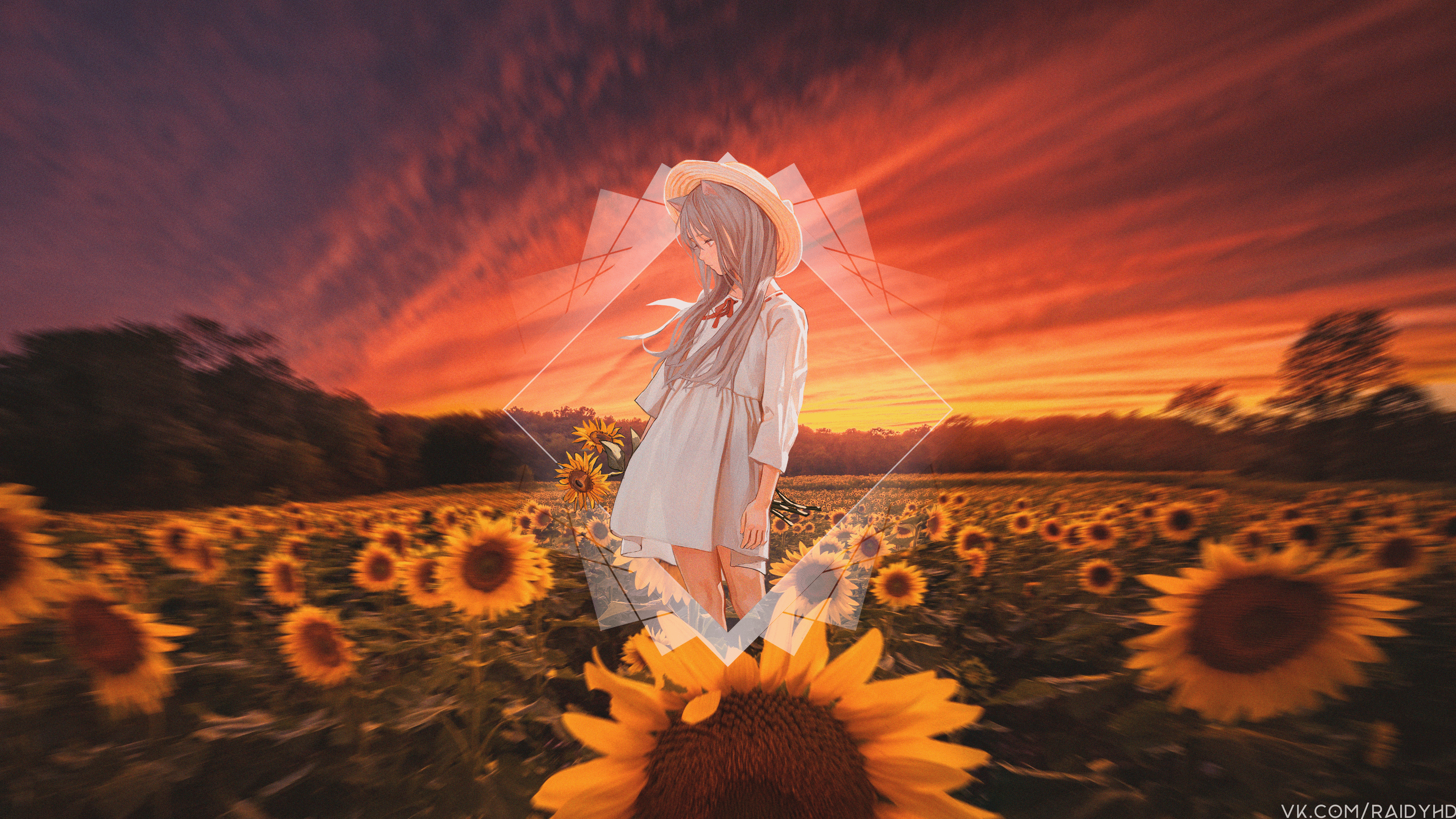 Anime 3840x2160 anime anime girls picture-in-picture sunflowers sunset