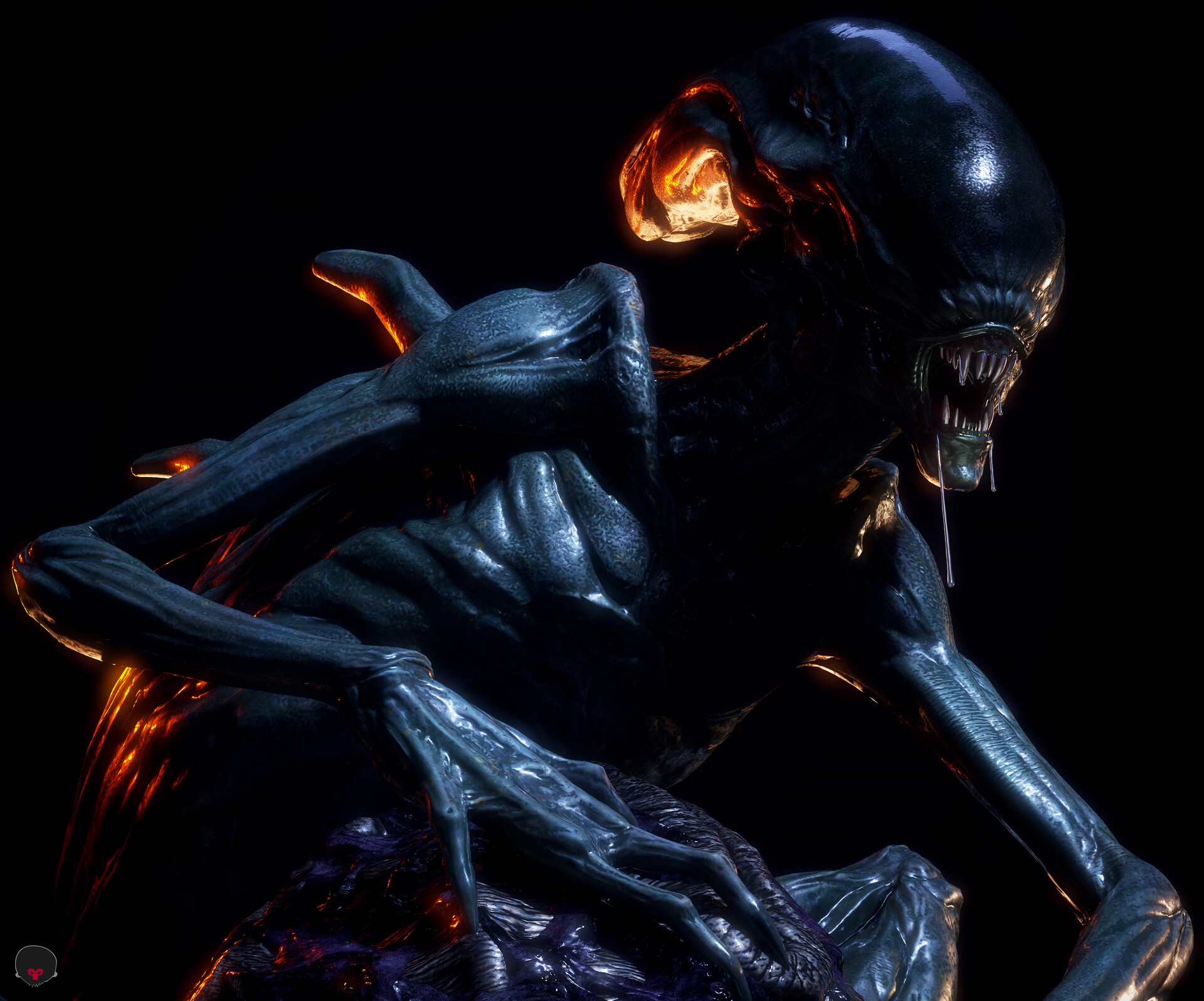 General 1920x1597 digital art Xenomorph aliens creature Alien (Creature) science fiction horror black background simple background