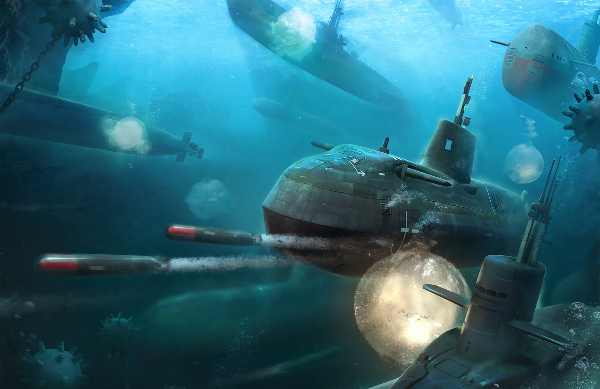 General 1920x1246 artwork military submarine vehicle cyan underwater