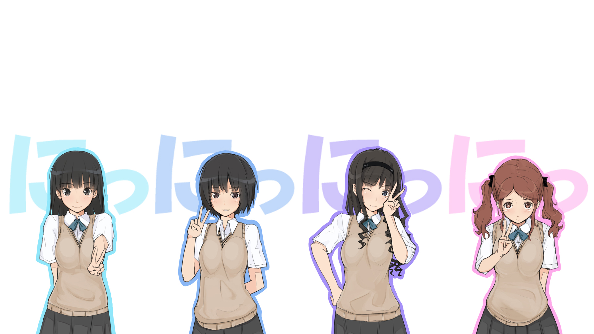 Anime 1920x1080 Amagami SS anime anime girls simple background white background frontal view dark hair
